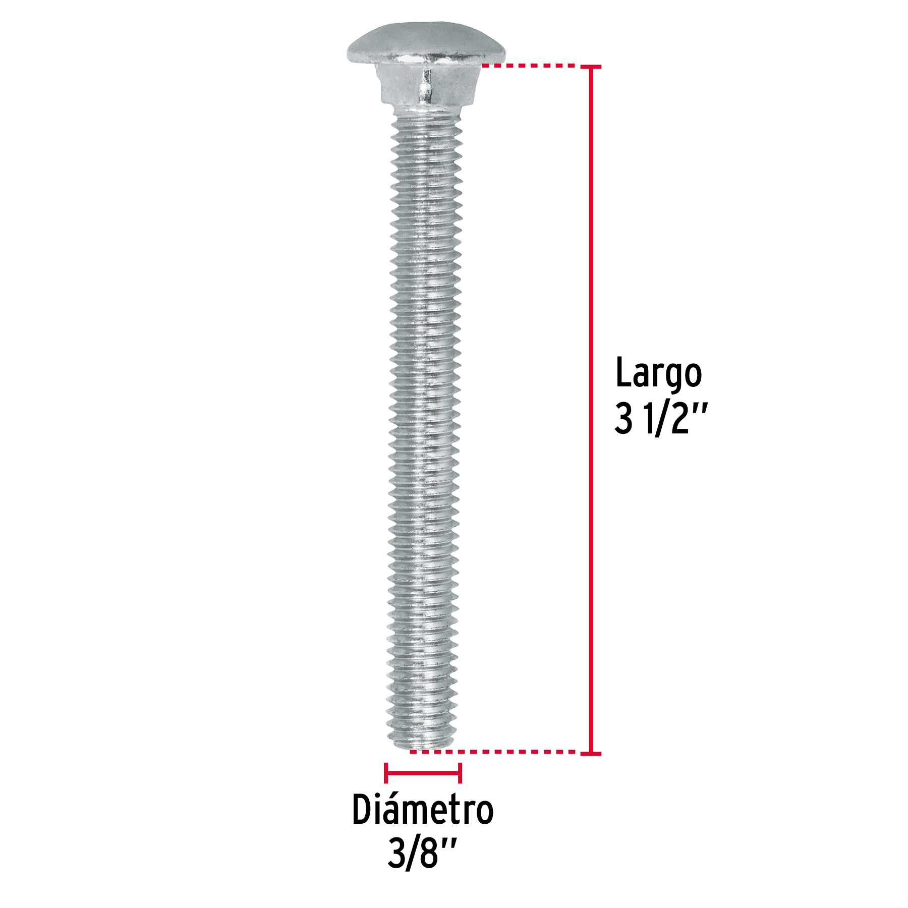 Tornillo tipo coche, galvanizado, 3/8 X 3-1/2", 30 piezas