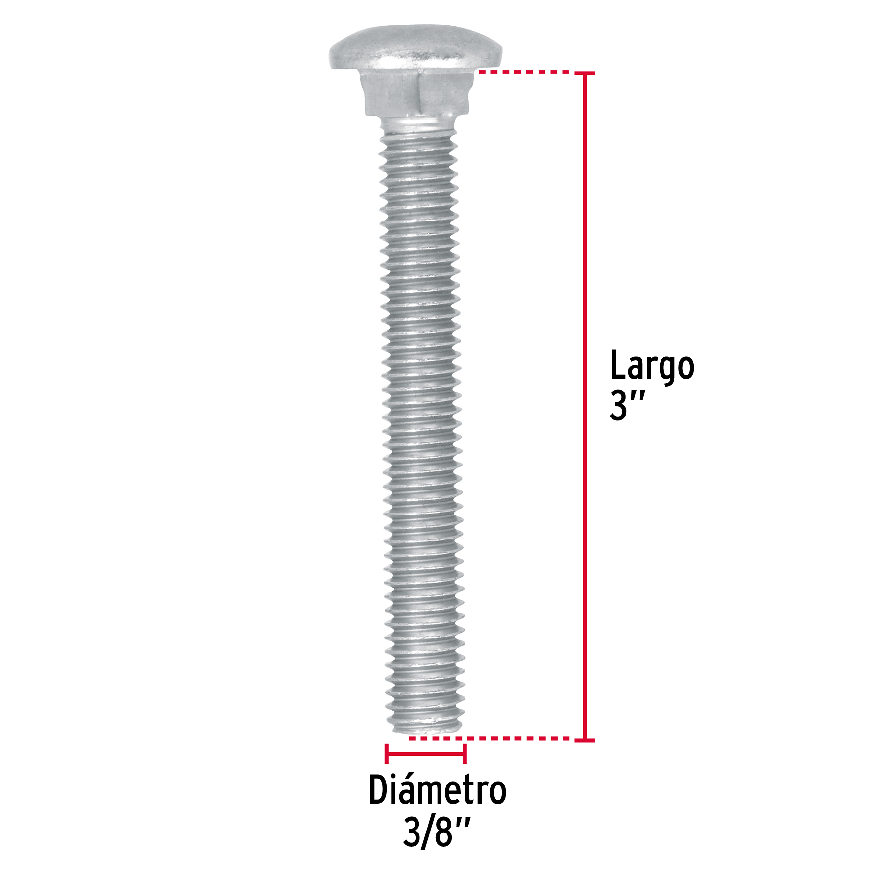 Tornillo tipo coche, galvanizado, 3/8 X 3", 40 piezas