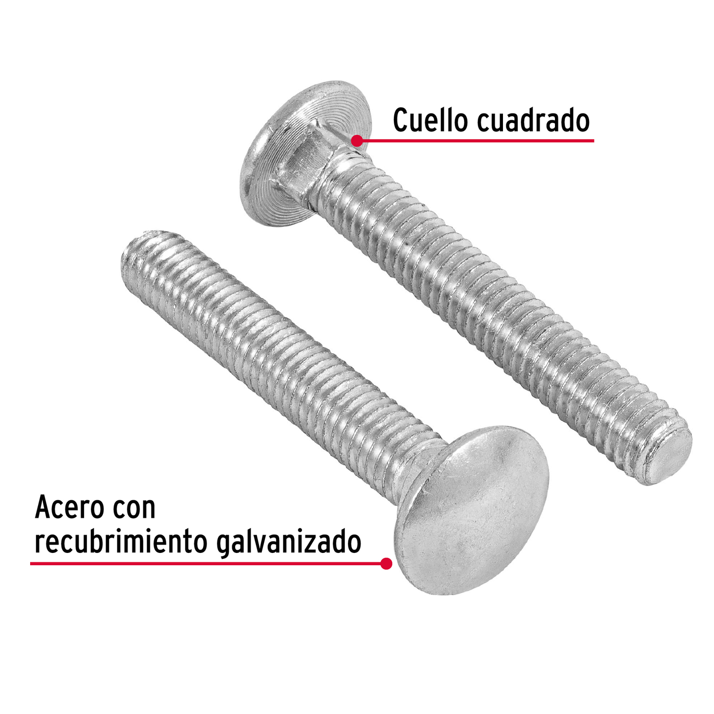 Tornillo tipo coche, galvanizado, 3/8 X 2-1/2", 50 piezas