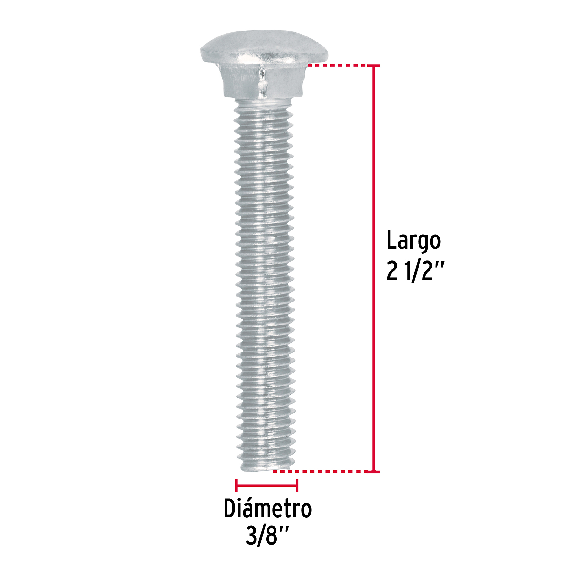 Tornillo tipo coche, galvanizado, 3/8 X 2-1/2", 50 piezas