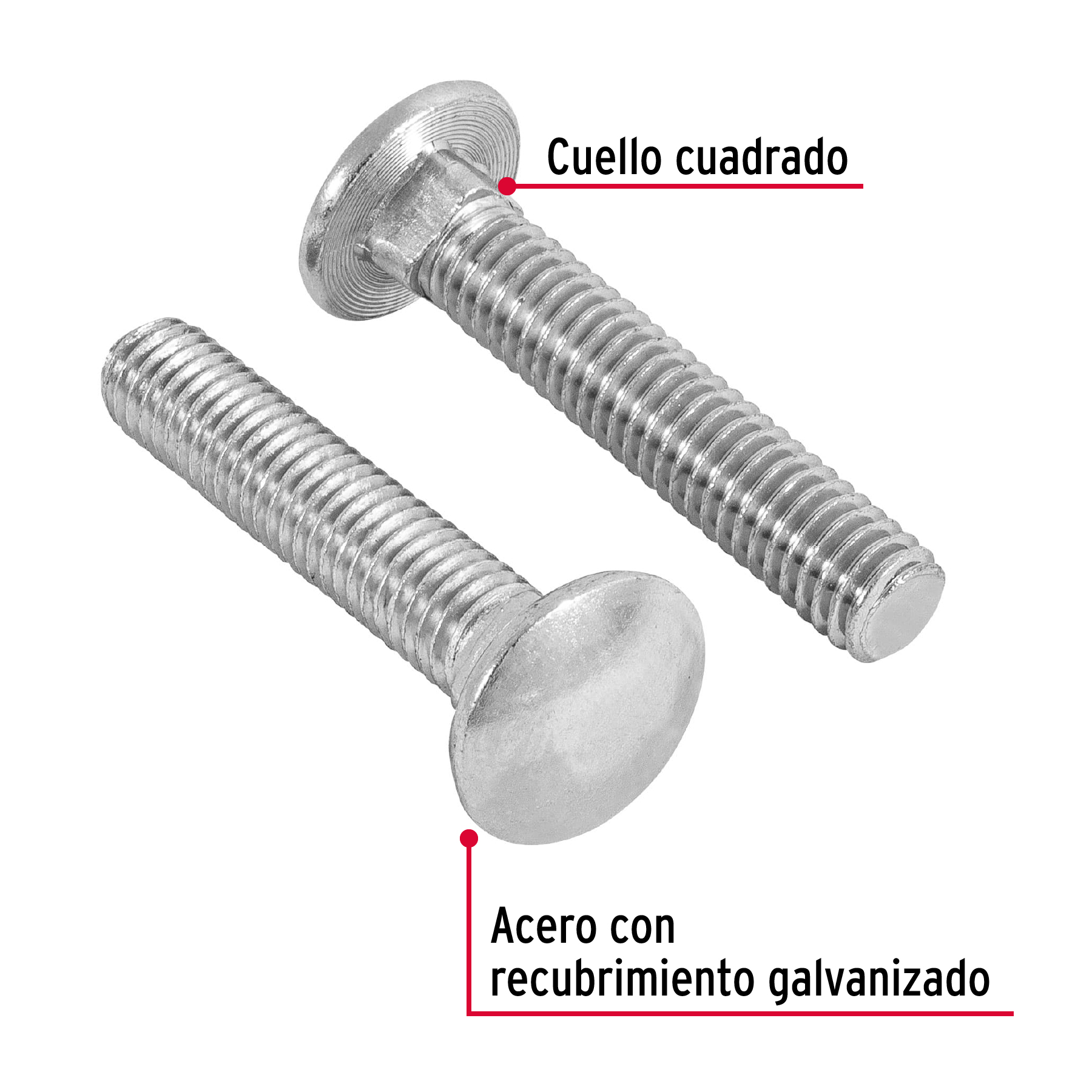 Tornillo tipo coche, galvanizado, 3/8 X 2", 60 piezas