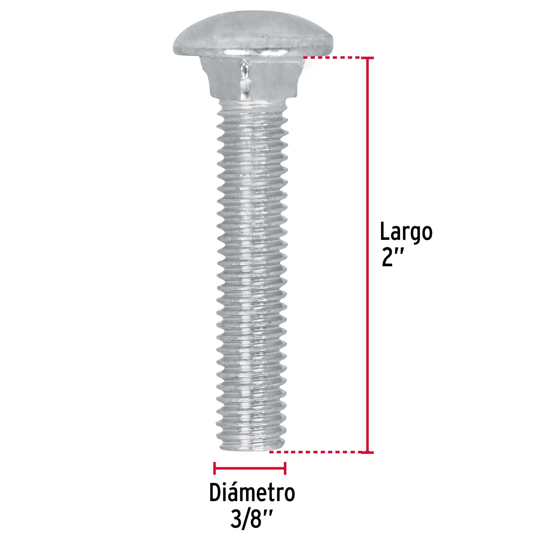 Tornillo tipo coche, galvanizado, 3/8 X 2", 60 piezas