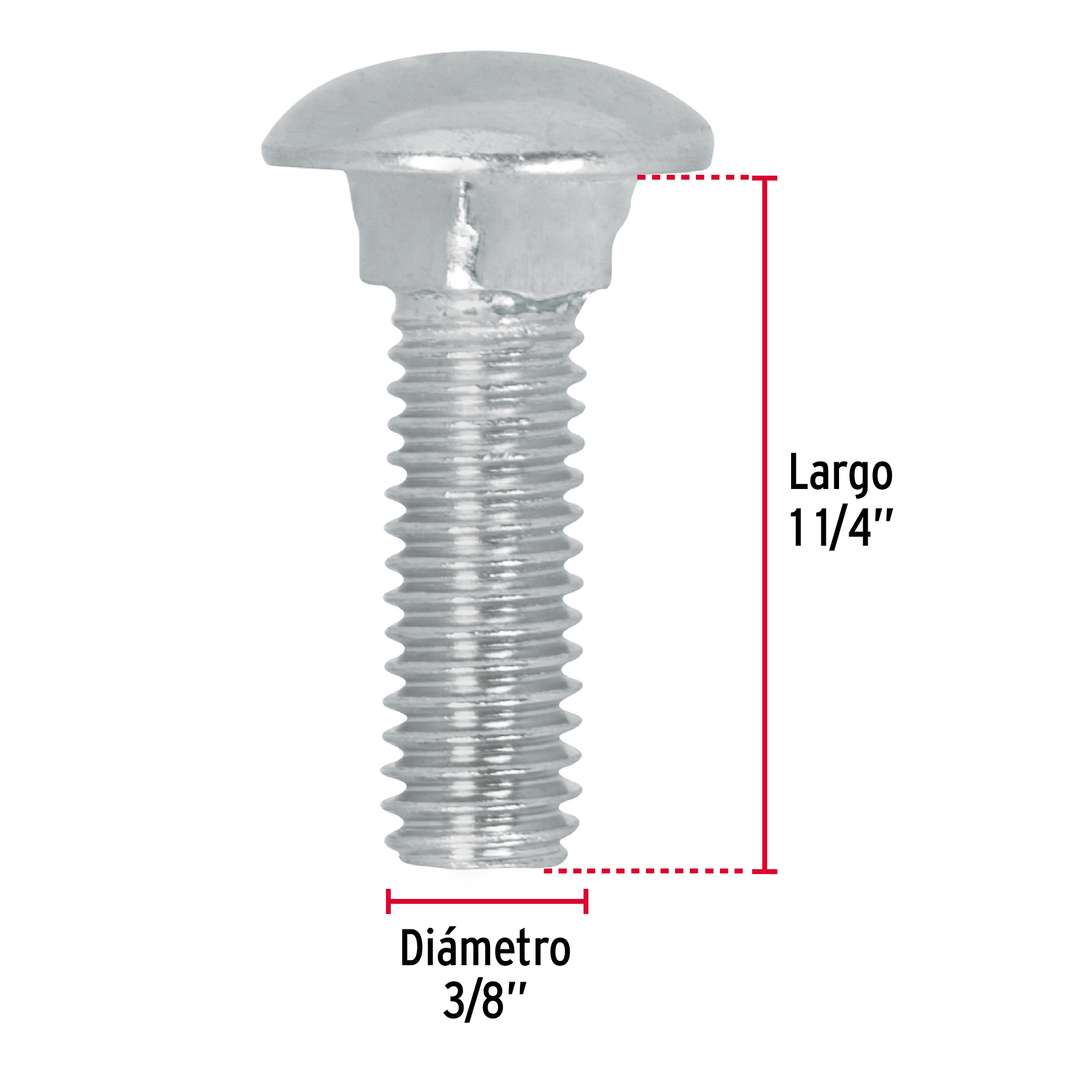 Tornillo tipo coche, galvanizado, 3/8 X 1-1/4", 40 piezas