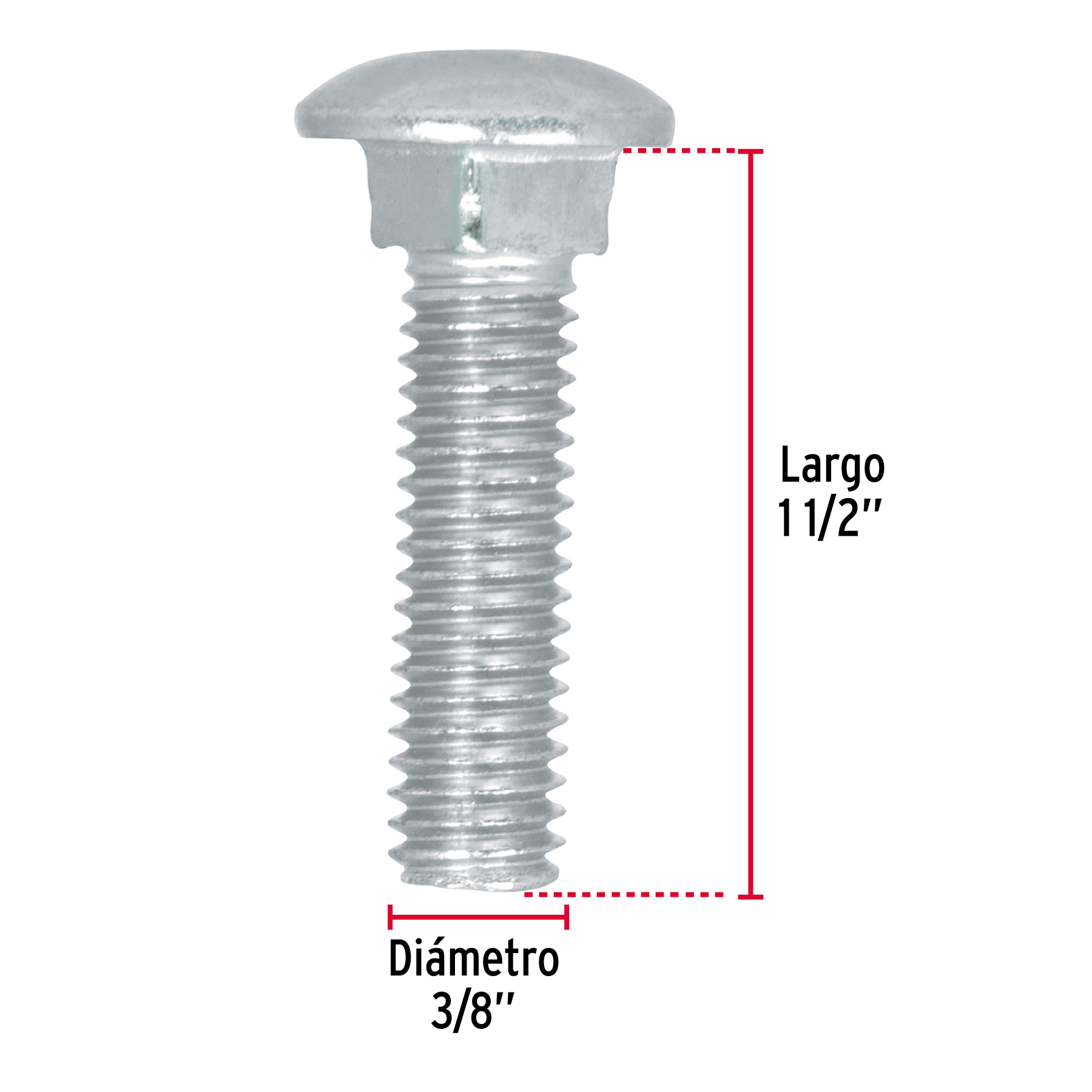 Tornillo tipo coche, galvanizado, 3/8 X 1-1/2", 70 piezas