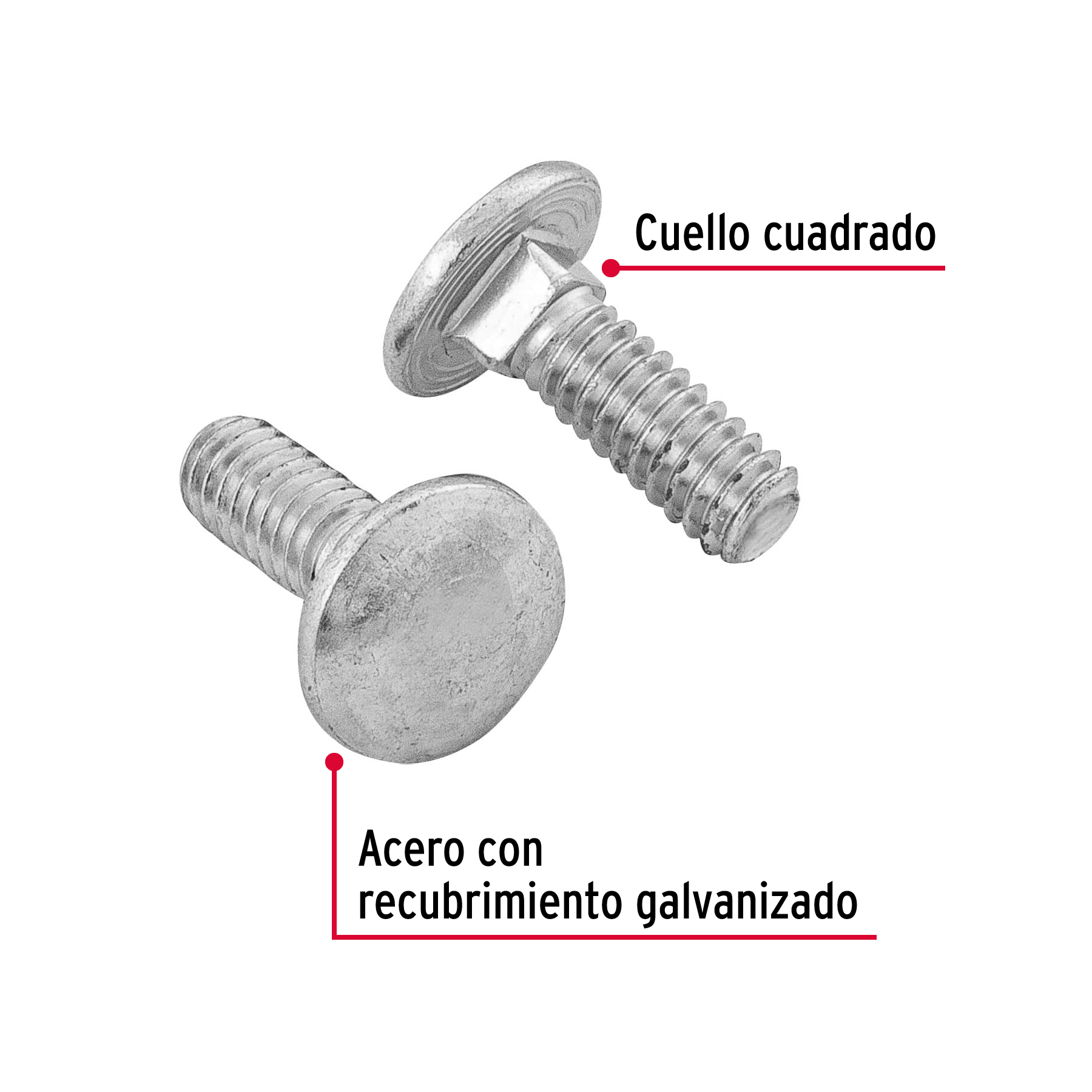 Tornillo tipo coche, galvanizado, 1/4 X 3/4", 100 piezas