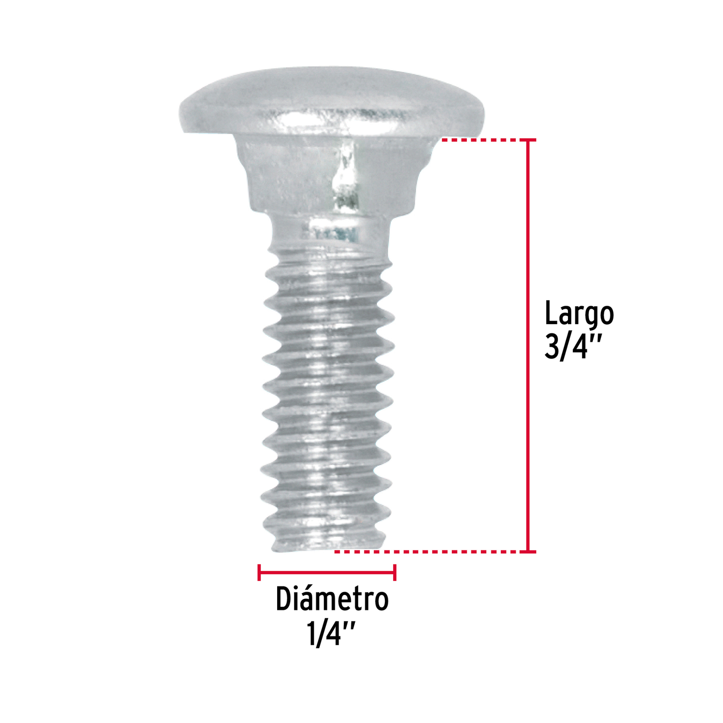 Tornillo tipo coche, galvanizado, 1/4 X 3/4", 100 piezas