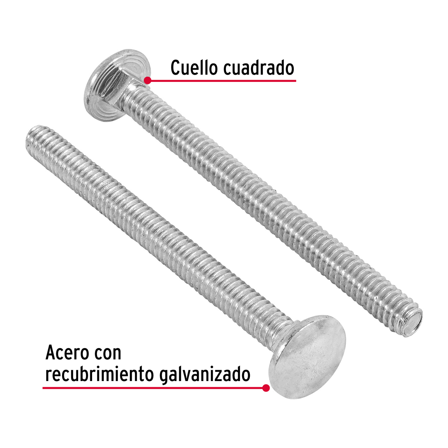 Tornillo tipo coche, galvanizado, 1/4 X 3", 50 piezas