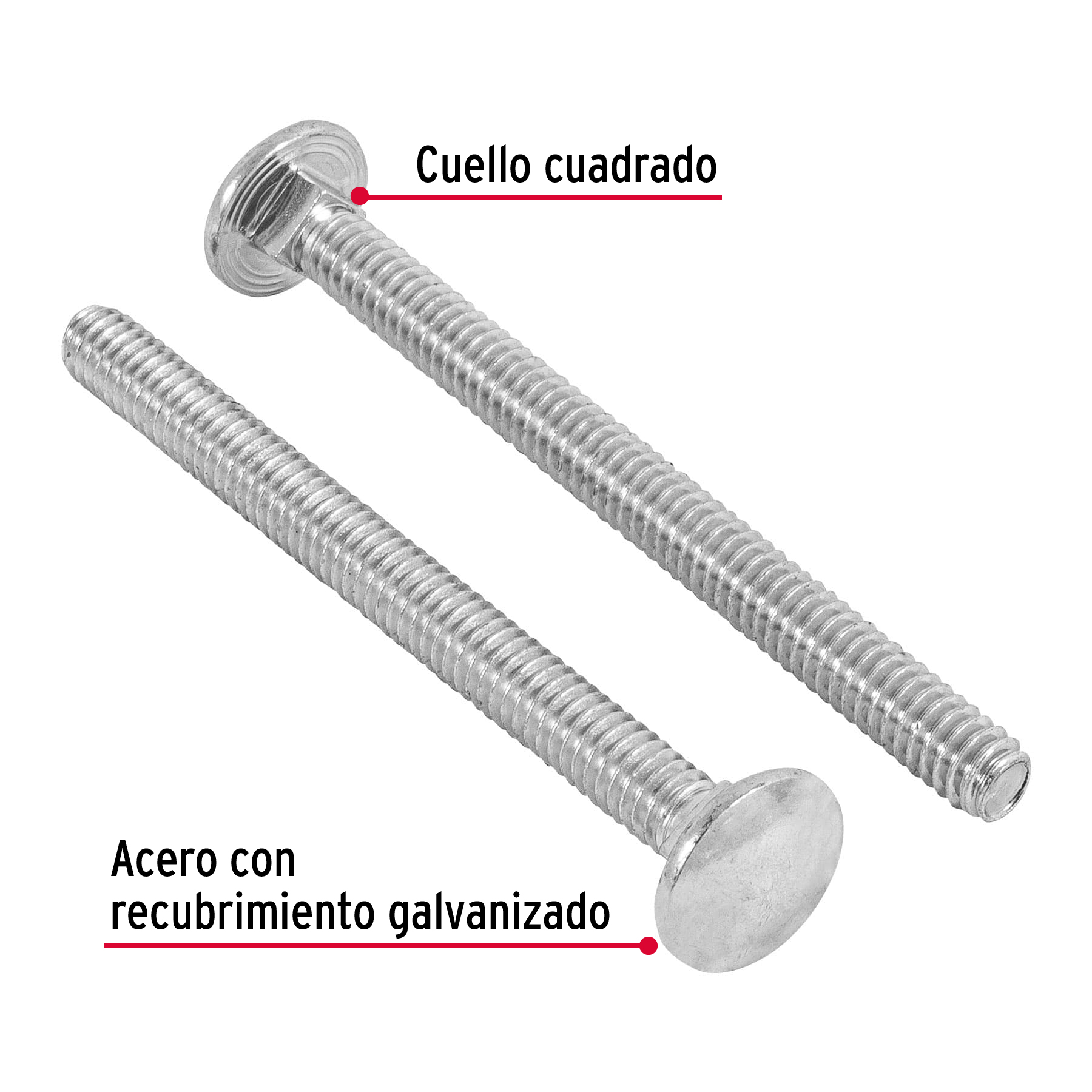 Tornillo tipo coche, galvanizado, 1/4 X 3", 50 piezas