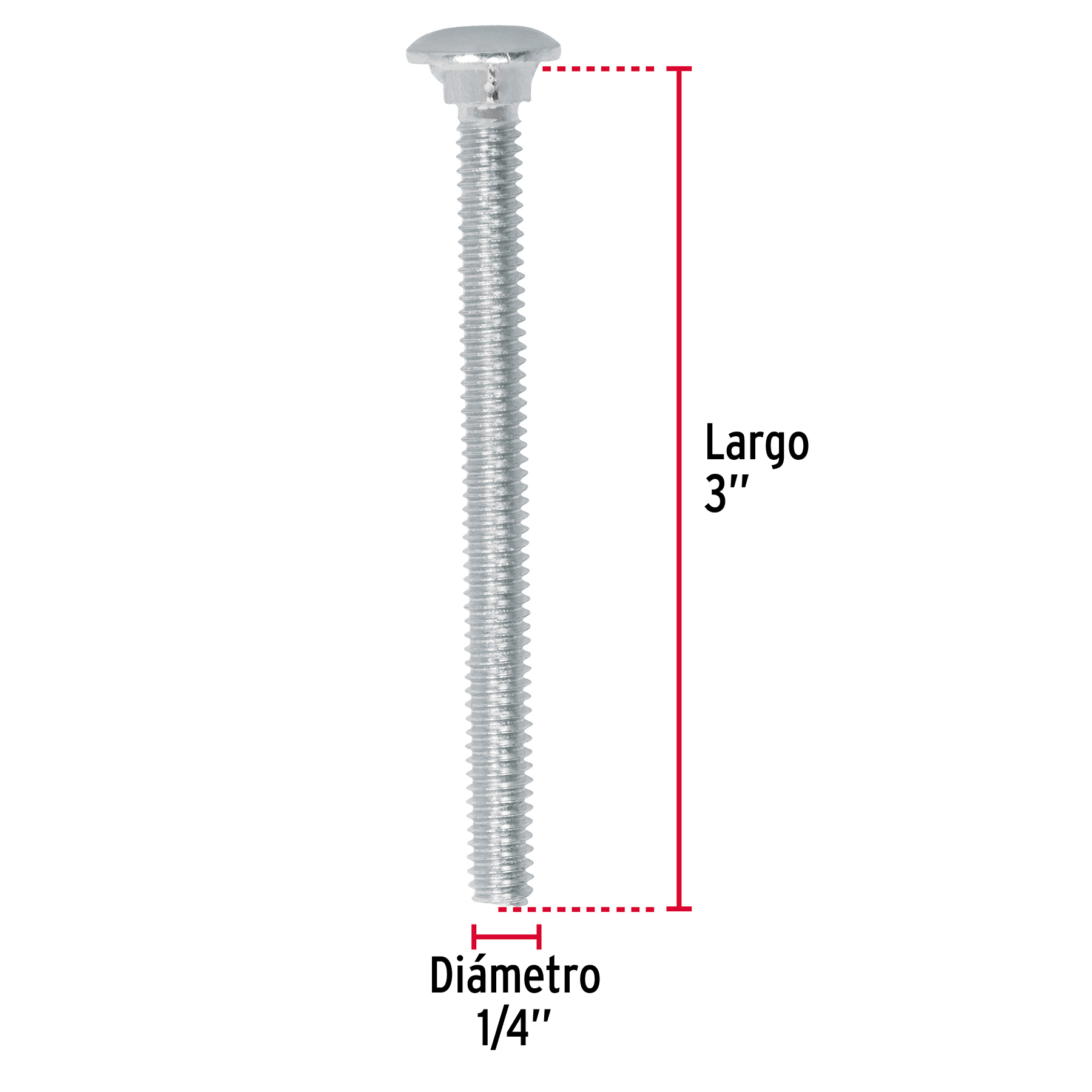 Tornillo tipo coche, galvanizado, 1/4 X 3", 50 piezas
