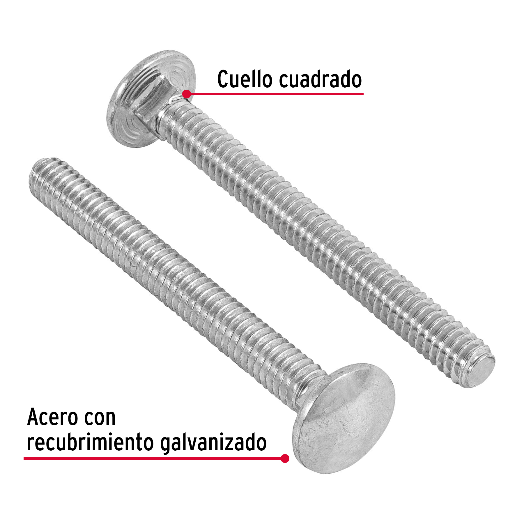 Tornillo tipo coche, galvanizado, 1/4 X 2-1/2", 50 piezas