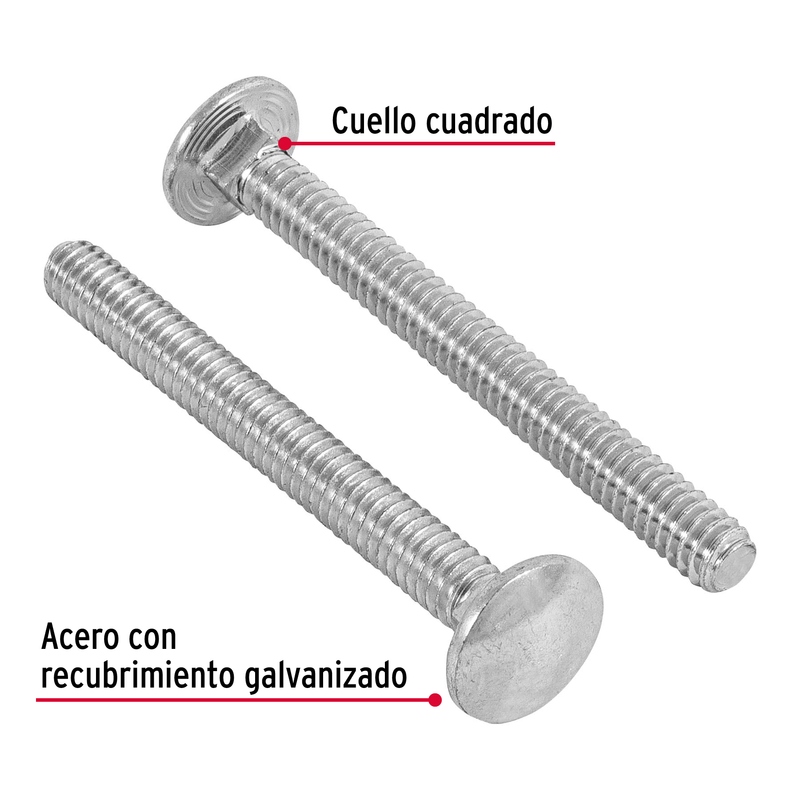 Tornillo tipo coche, galvanizado, 1/4 X 2-1/2", 50 piezas