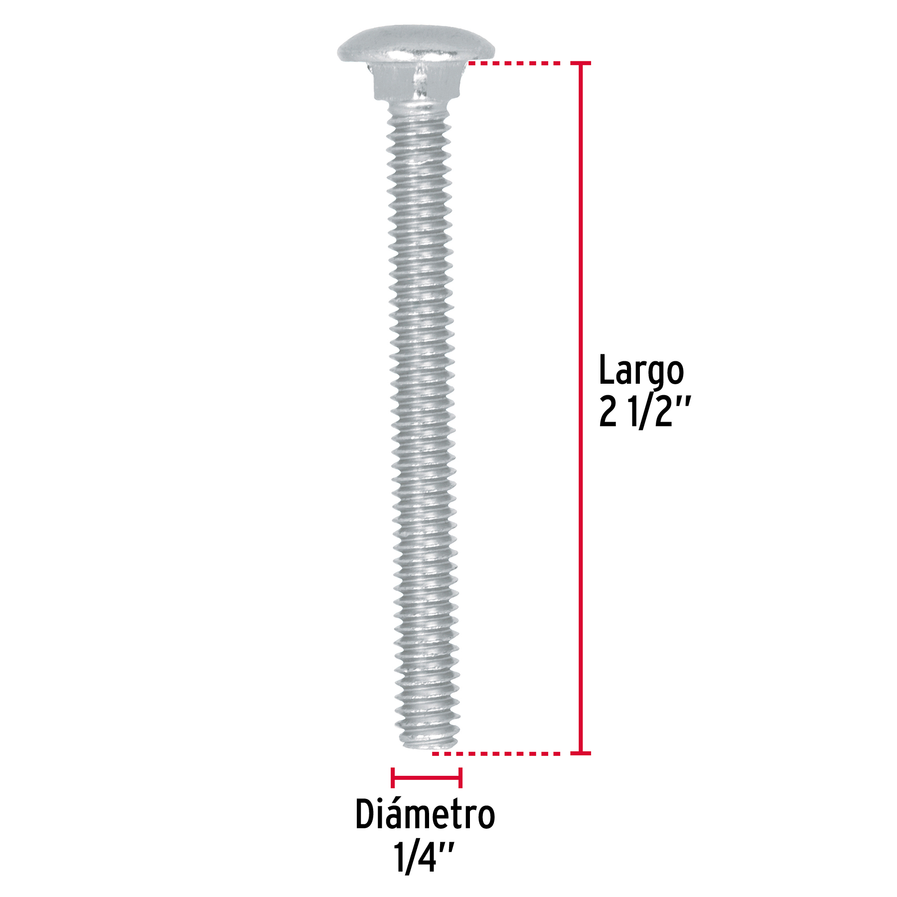 Tornillo tipo coche, galvanizado, 1/4 X 2-1/2", 50 piezas