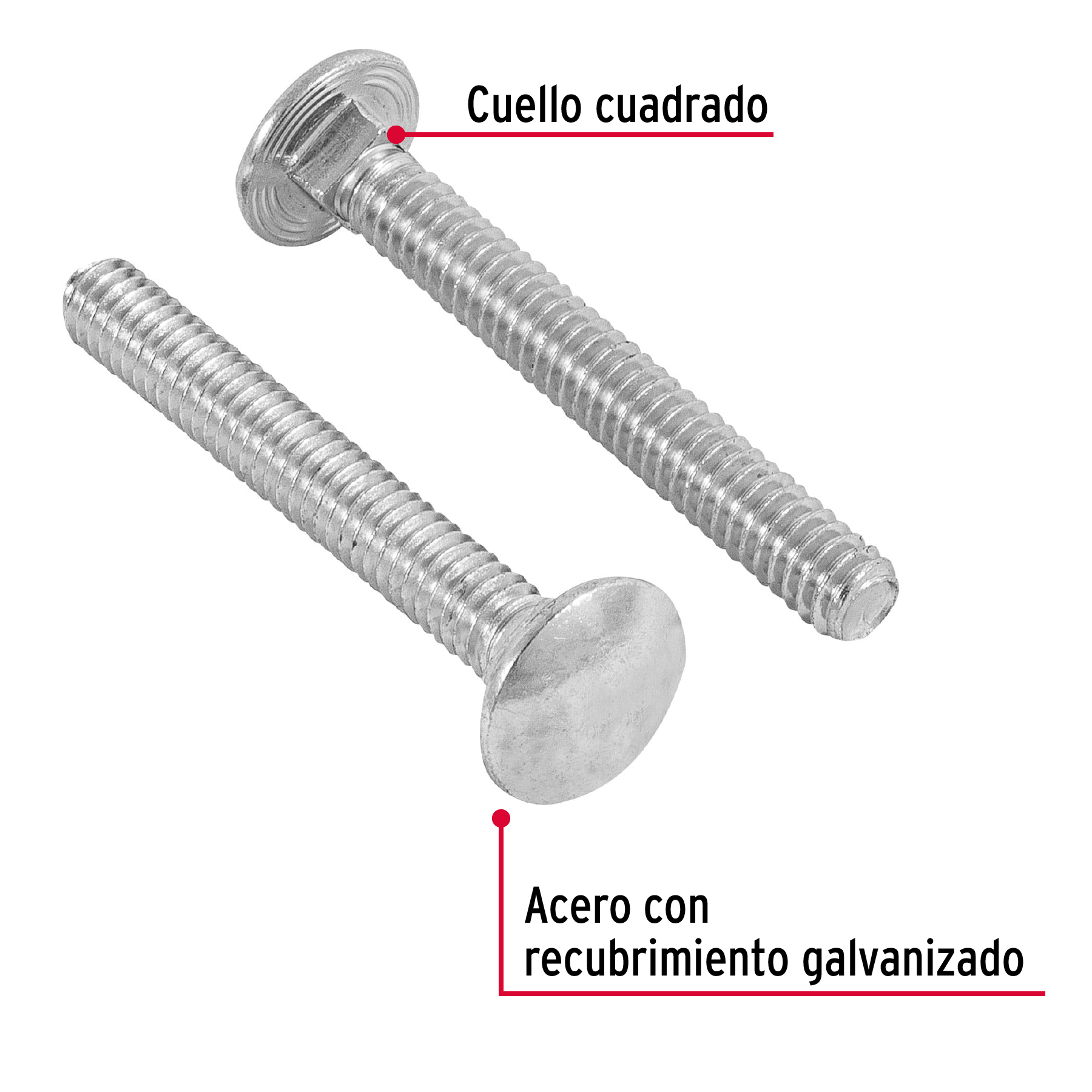Tornillo tipo coche, galvanizado, 1/4 X 2", 60 piezas