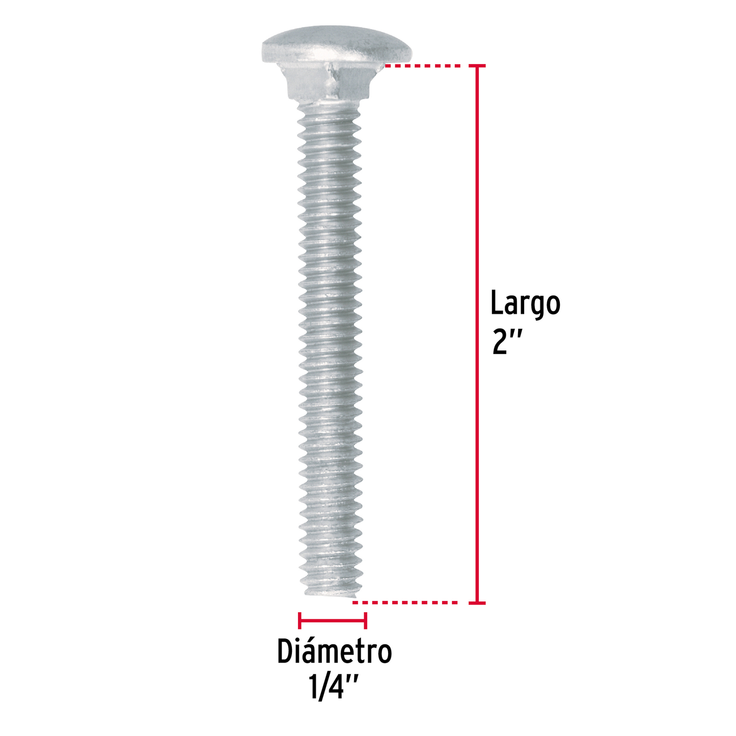 Tornillo tipo coche, galvanizado, 1/4 X 2", 60 piezas