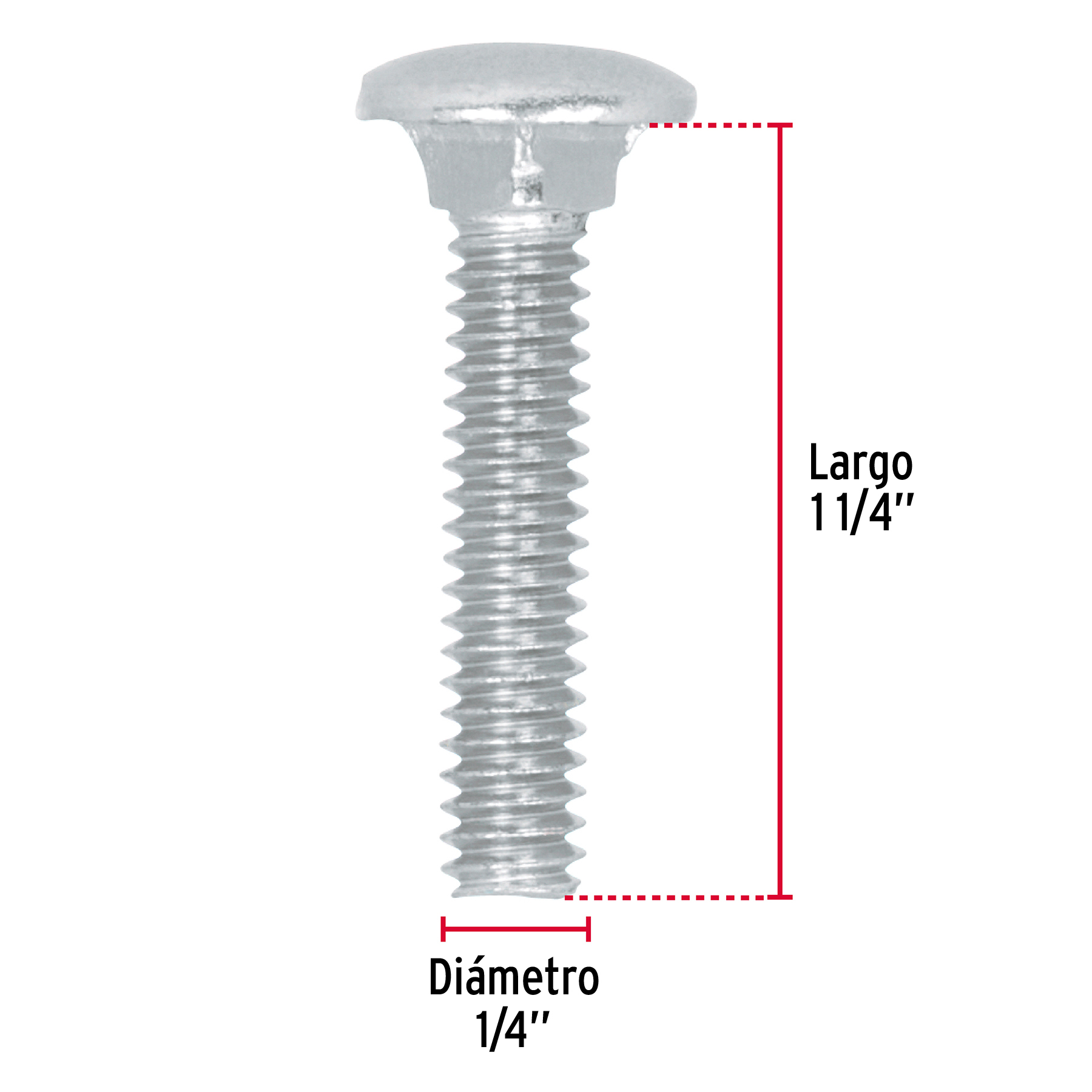 Tornillo tipo coche, galvanizado, 1/4 X 1-1/4", 100 piezas