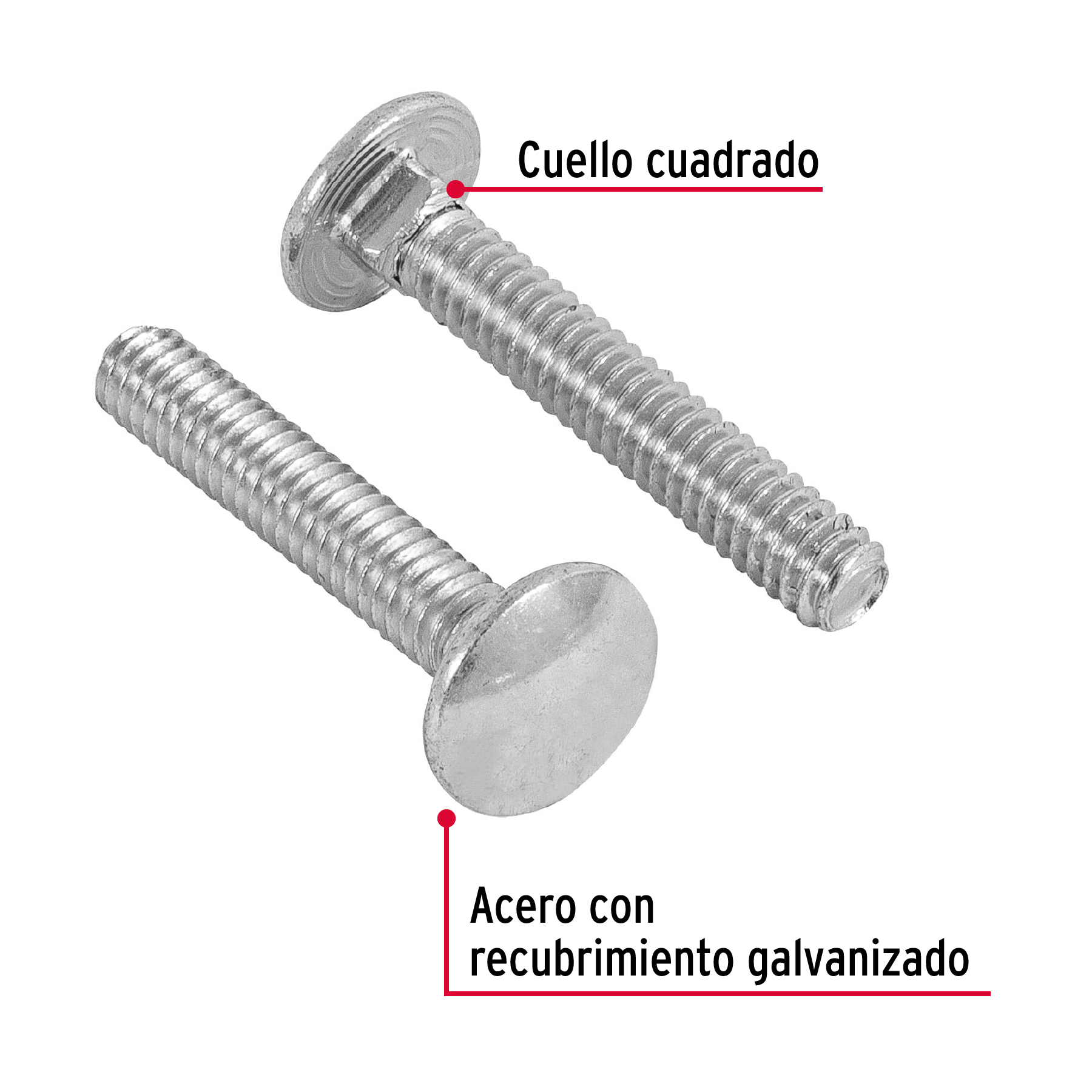Tornillo tipo coche, galvanizado, 1/4 X 1-1/2", 80 piezas