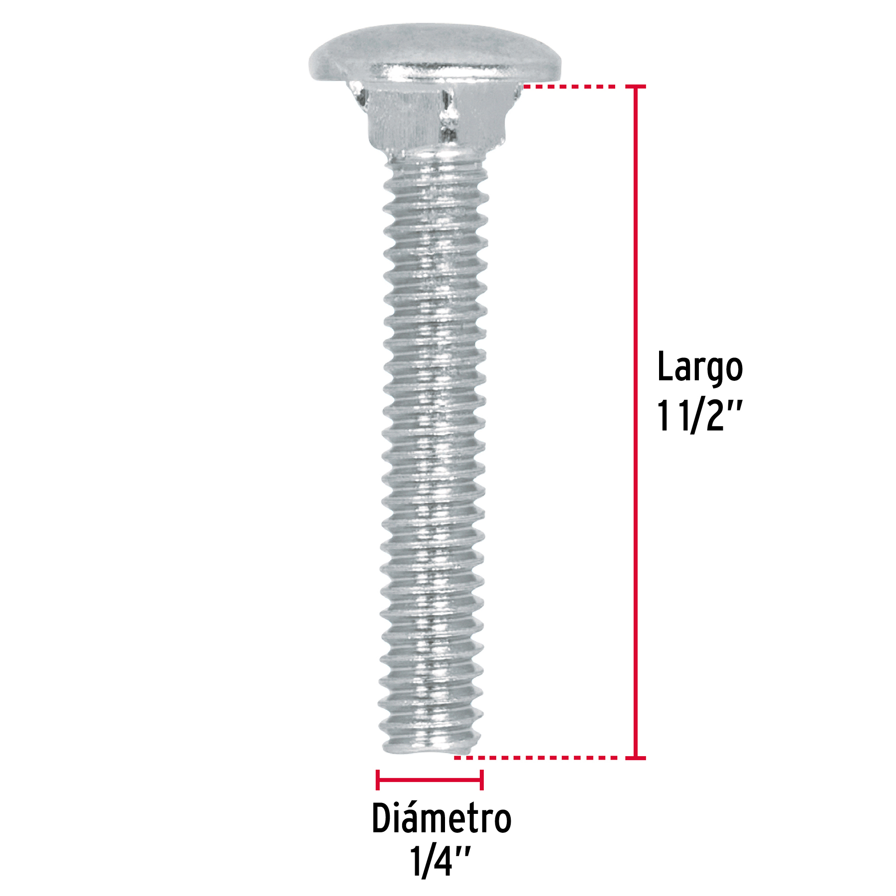 Tornillo tipo coche, galvanizado, 1/4 X 1-1/2", 80 piezas