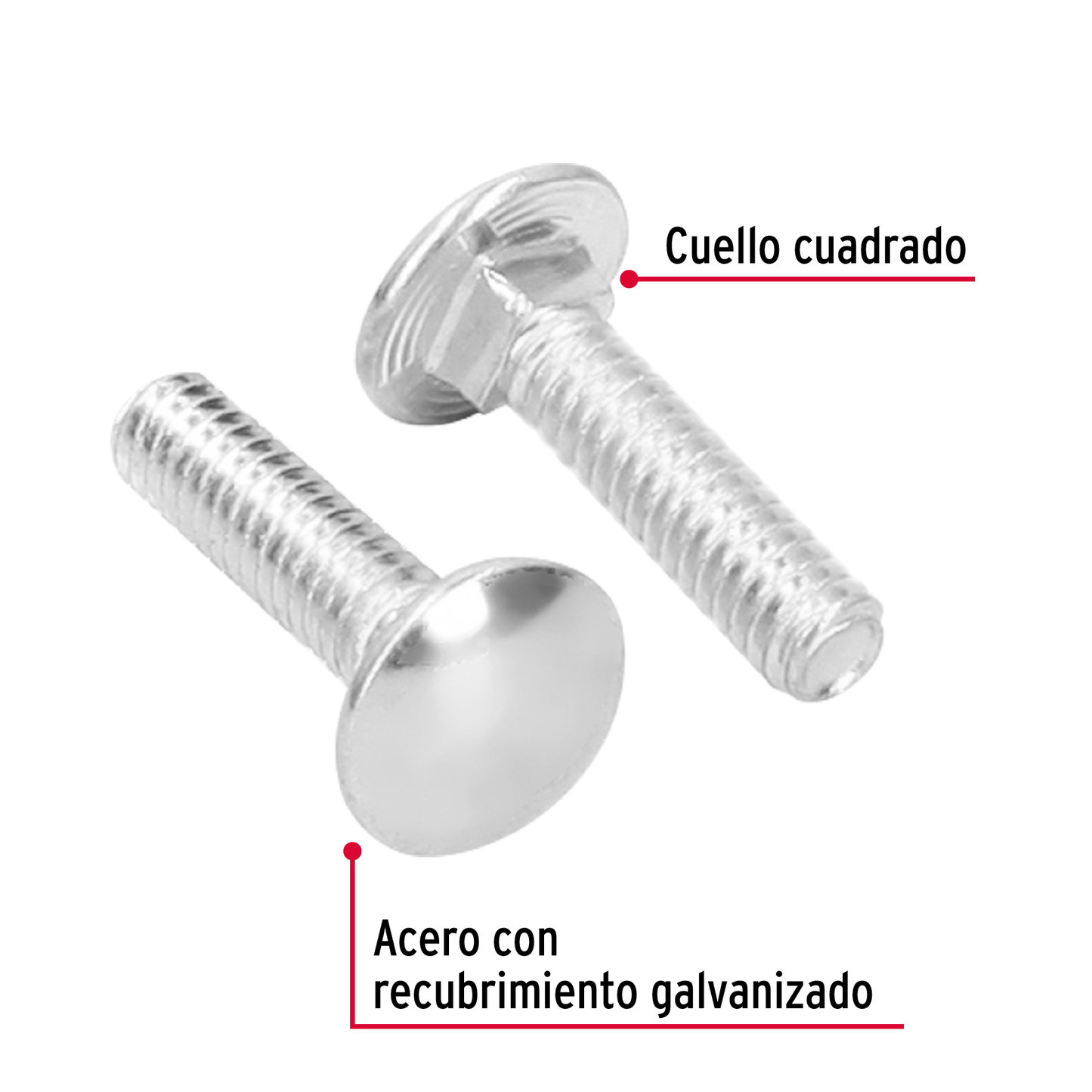 Tornillo tipo coche, galvanizado, 1/4 X 1", 100 piezas