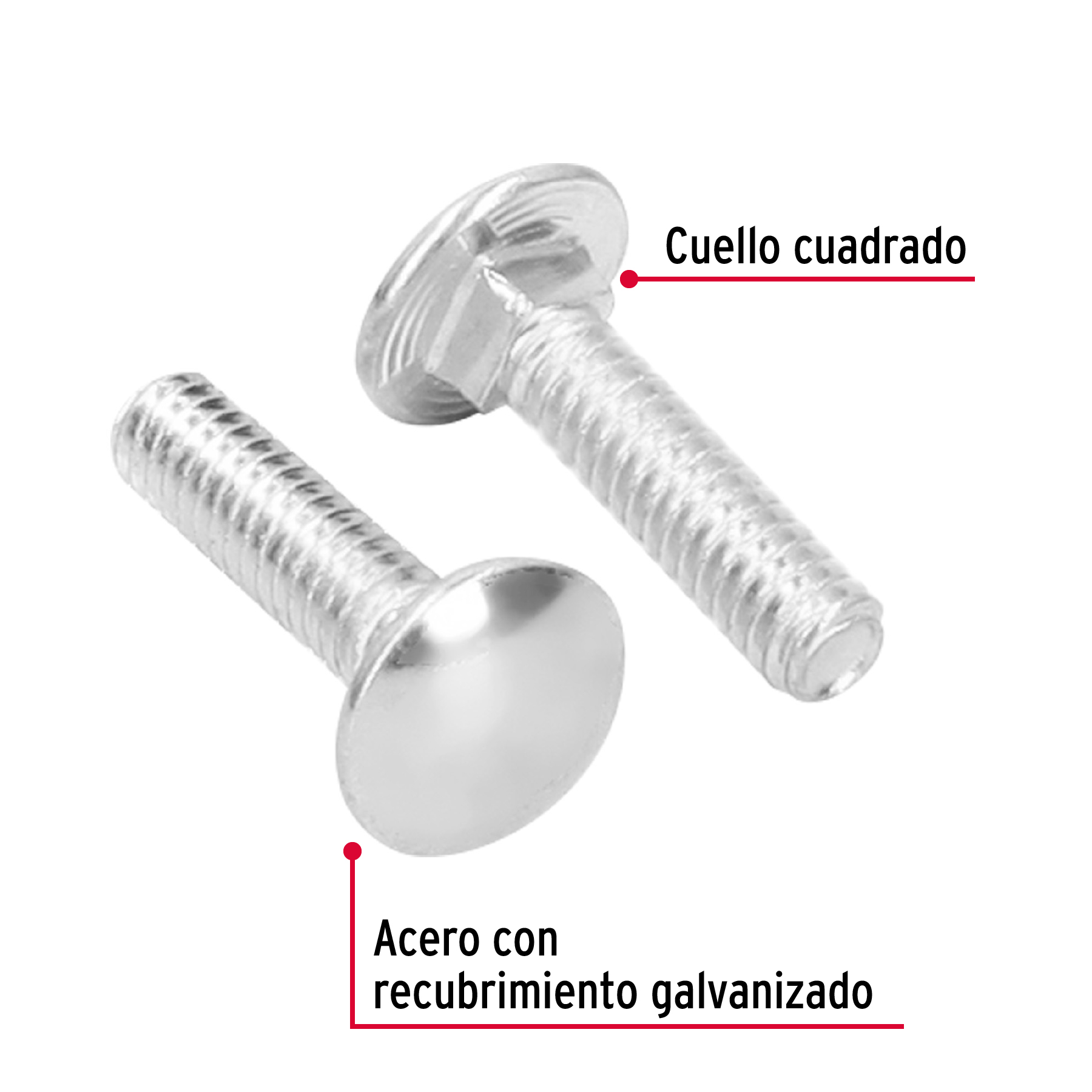 Tornillo tipo coche, galvanizado, 1/4 X 1", 100 piezas