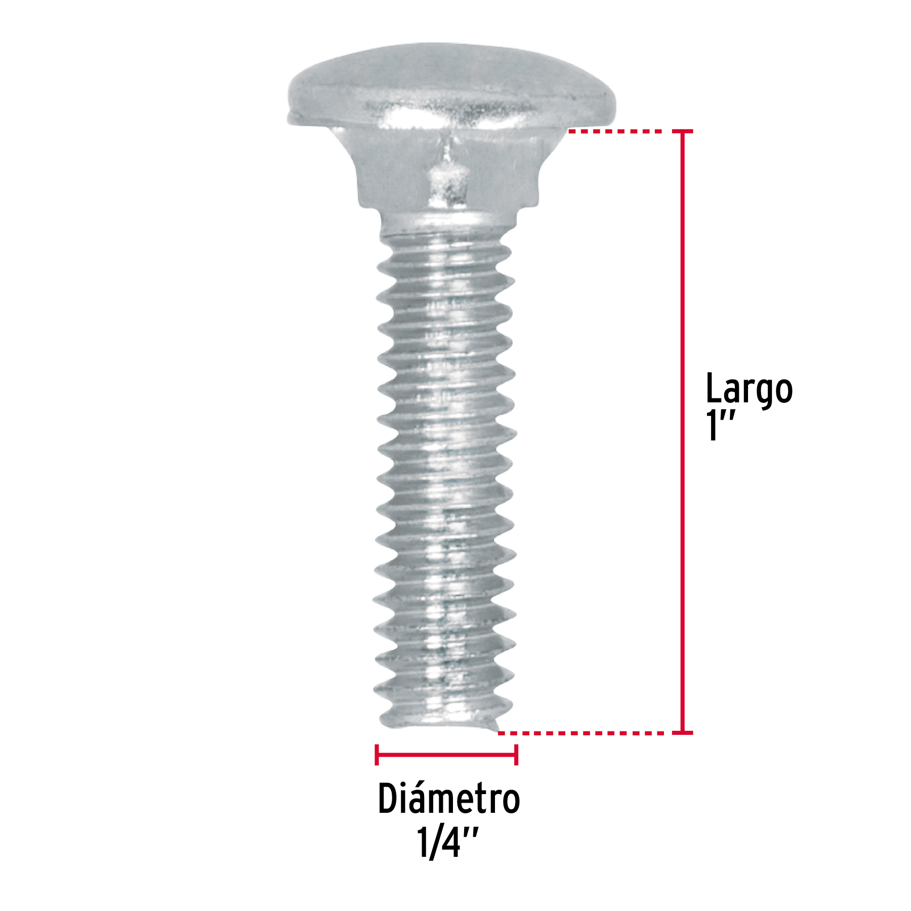 Tornillo tipo coche, galvanizado, 1/4 X 1", 100 piezas