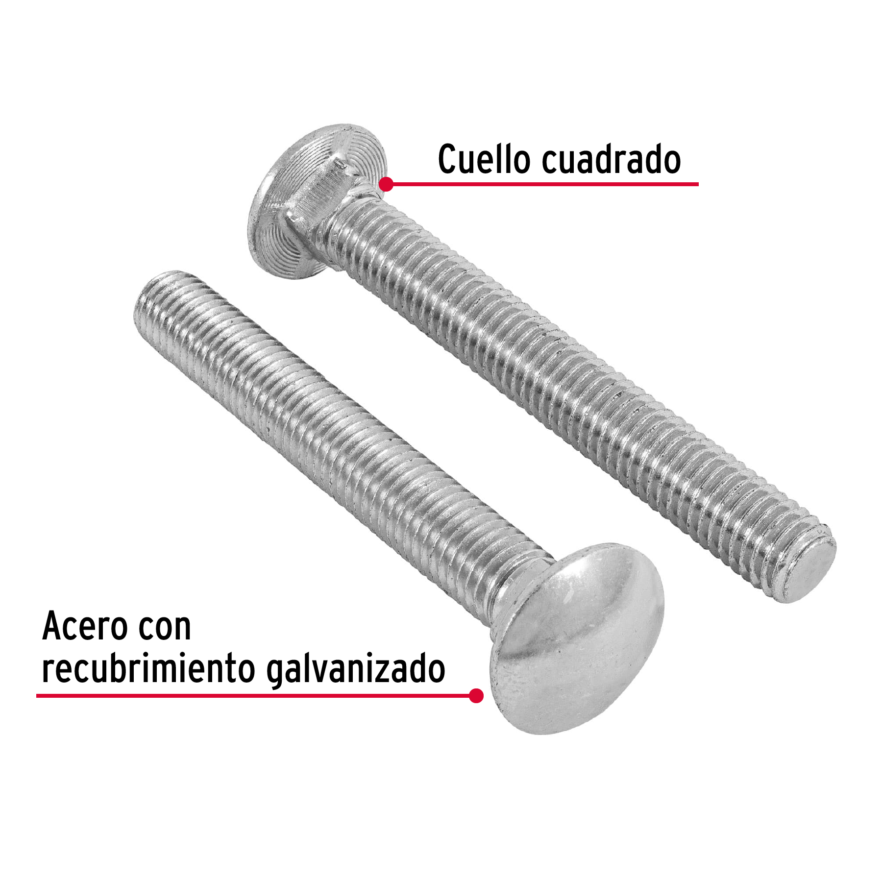 Tornillo tipo coche, galvanizado, 1/2 X 4", 15 piezas