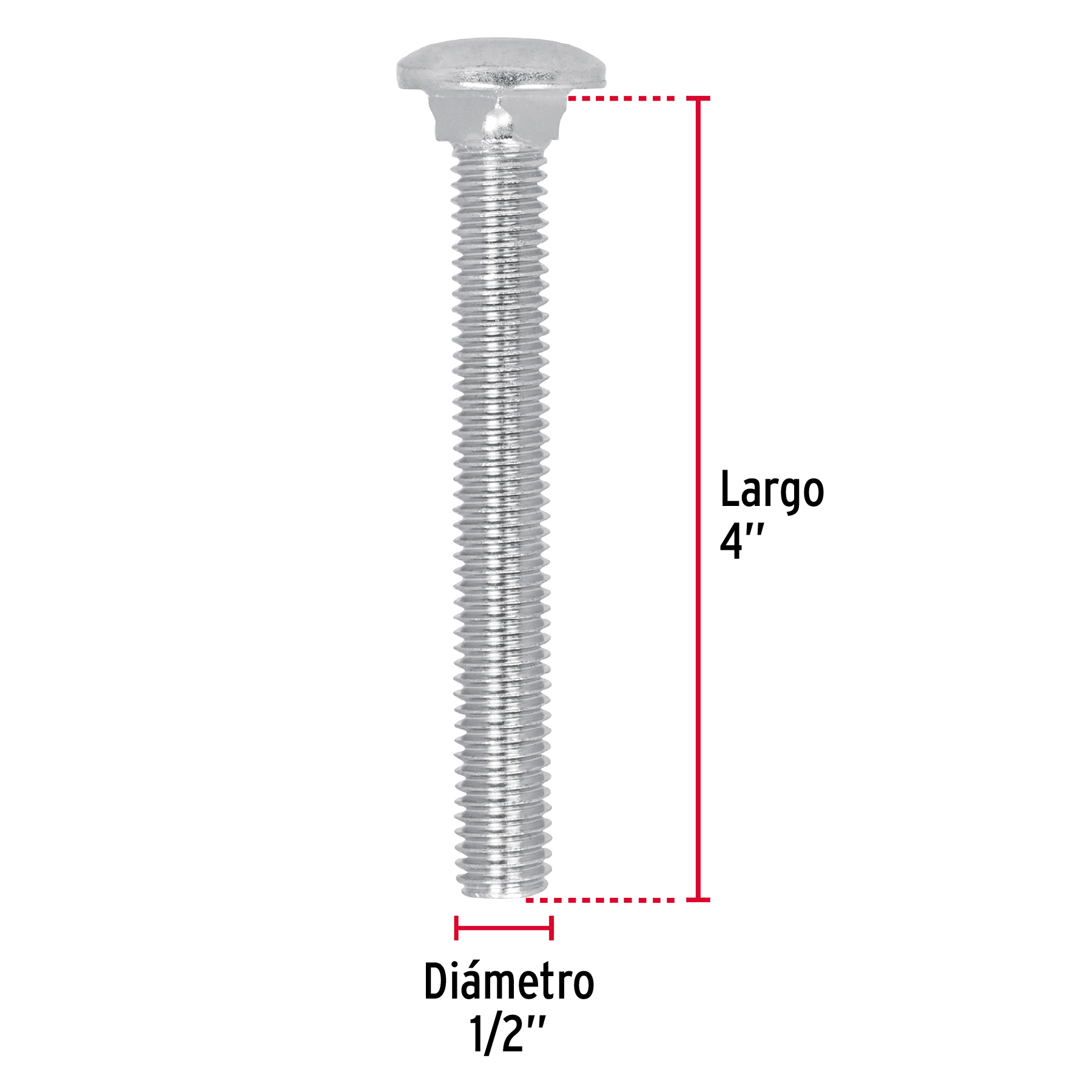 Tornillo tipo coche, galvanizado, 1/2 X 4", 15 piezas