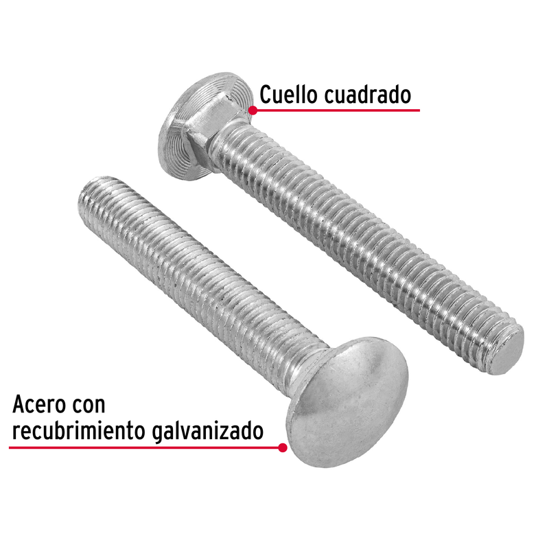 Tornillo tipo coche, galvanizado, 1/2 X 3-1/2", 20 piezas