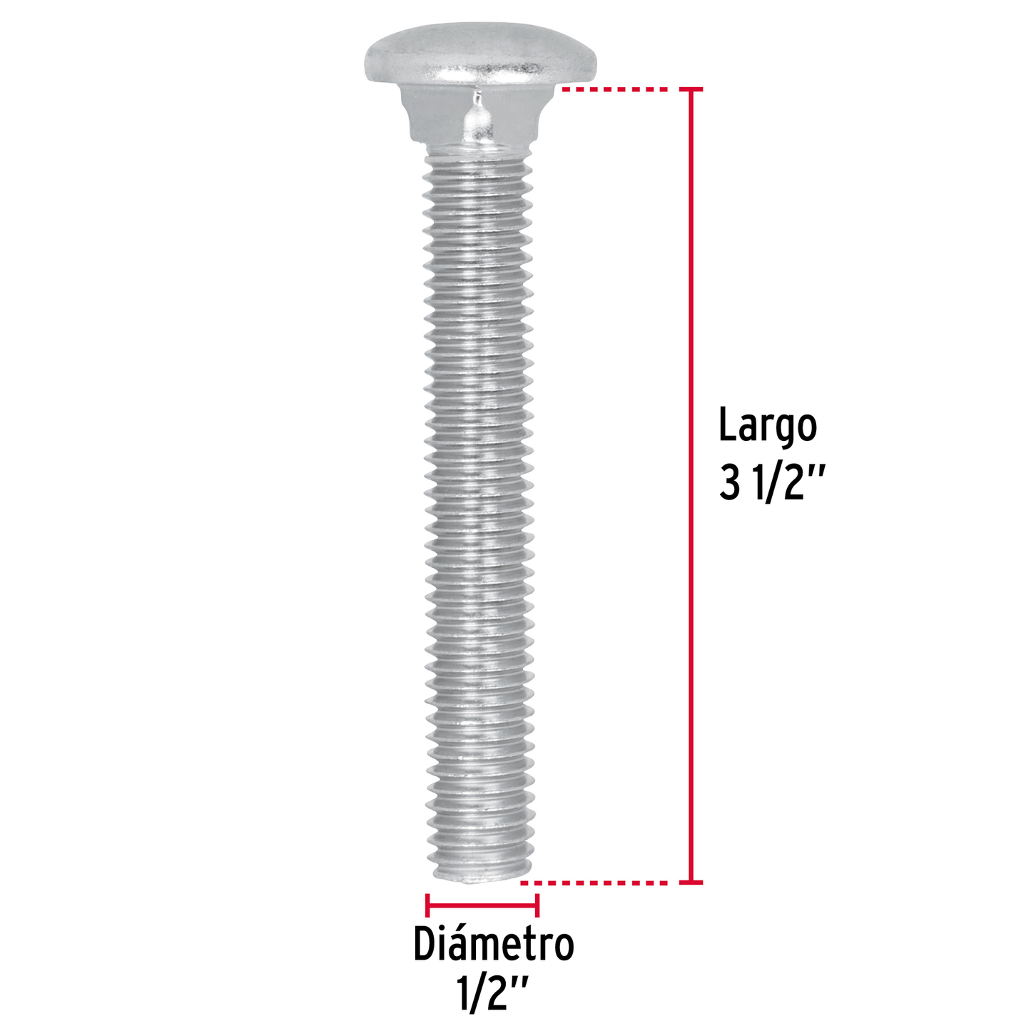 Tornillo tipo coche, galvanizado, 1/2 X 3-1/2", 20 piezas