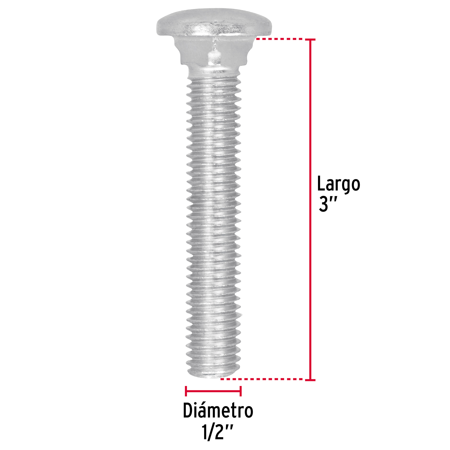 Tornillo tipo coche, galvanizado, 1/2 X 3", 20 piezas