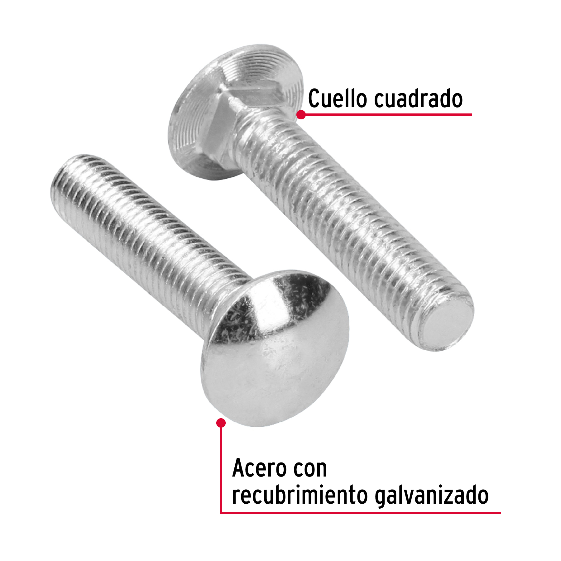 Tornillo tipo coche, galvanizado, 1/2 X 2-1/2", 20 piezas