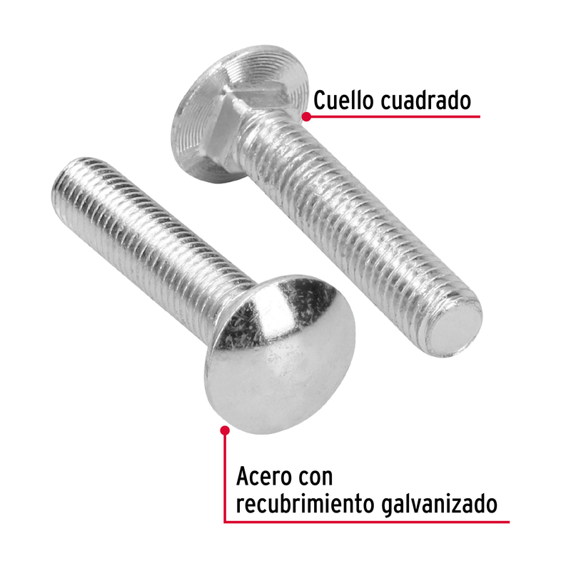 Tornillo tipo coche, galvanizado, 1/2 X 2-1/2", 20 piezas