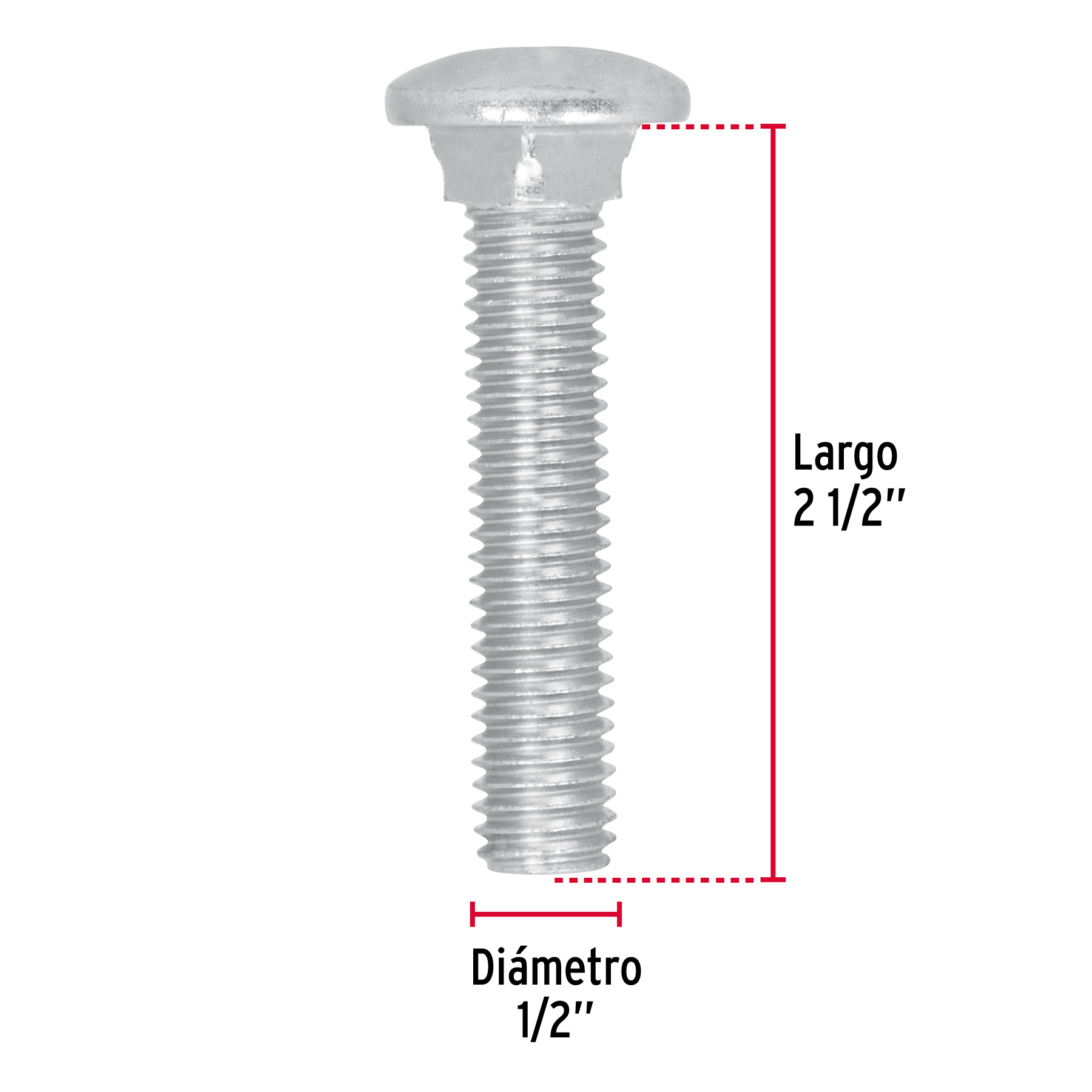 Tornillo tipo coche, galvanizado, 1/2 X 2-1/2", 20 piezas
