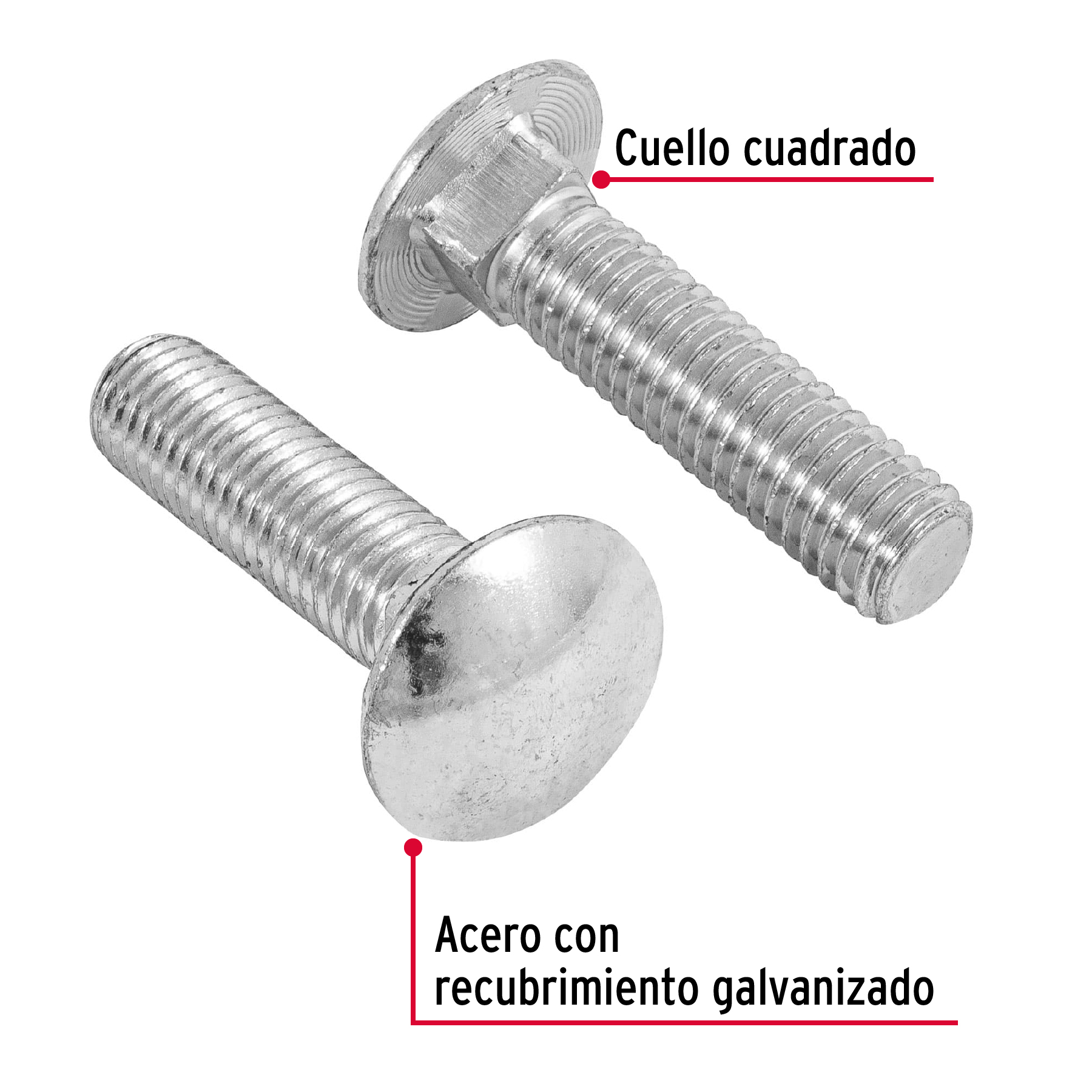 Tornillo tipo coche, galvanizado, 1/2 X 2", 30 piezas