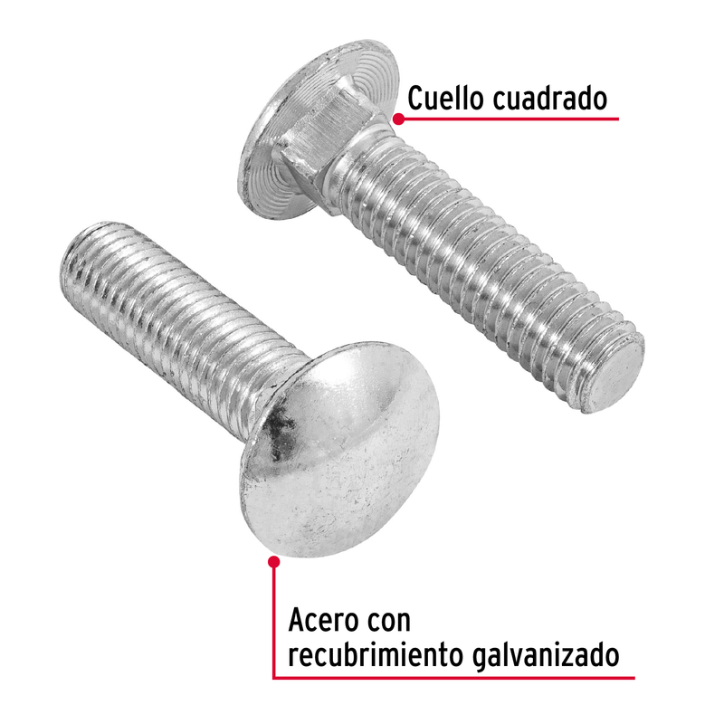 Tornillo tipo coche, galvanizado, 1/2 X 2", 30 piezas