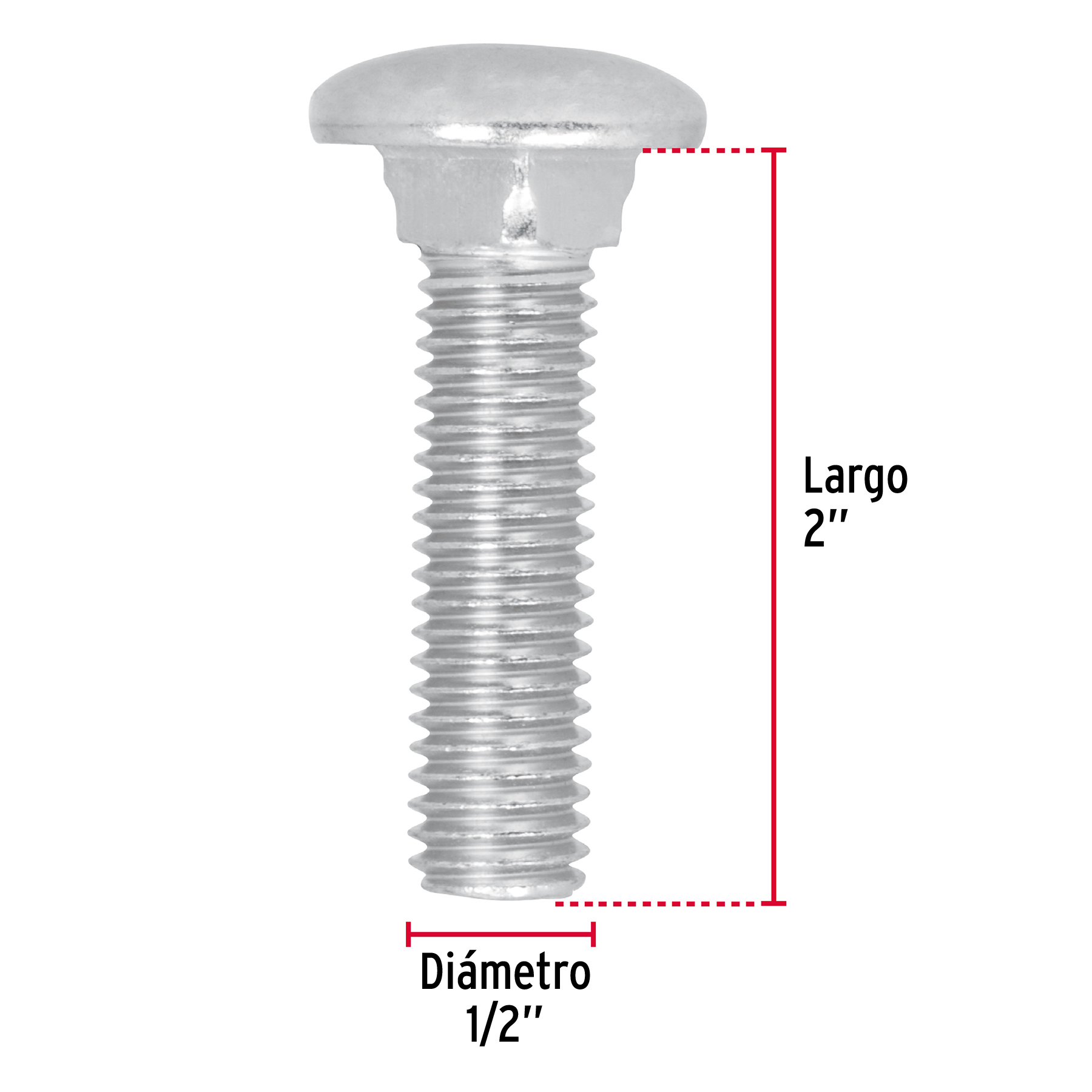 Tornillo tipo coche, galvanizado, 1/2 X 2", 30 piezas