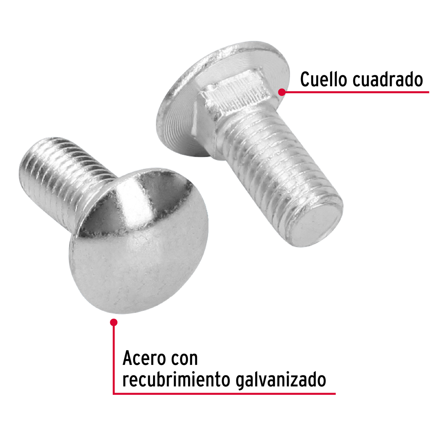 Tornillo tipo coche, galvanizado, 1/2 X 1-1/4", 40 piezas