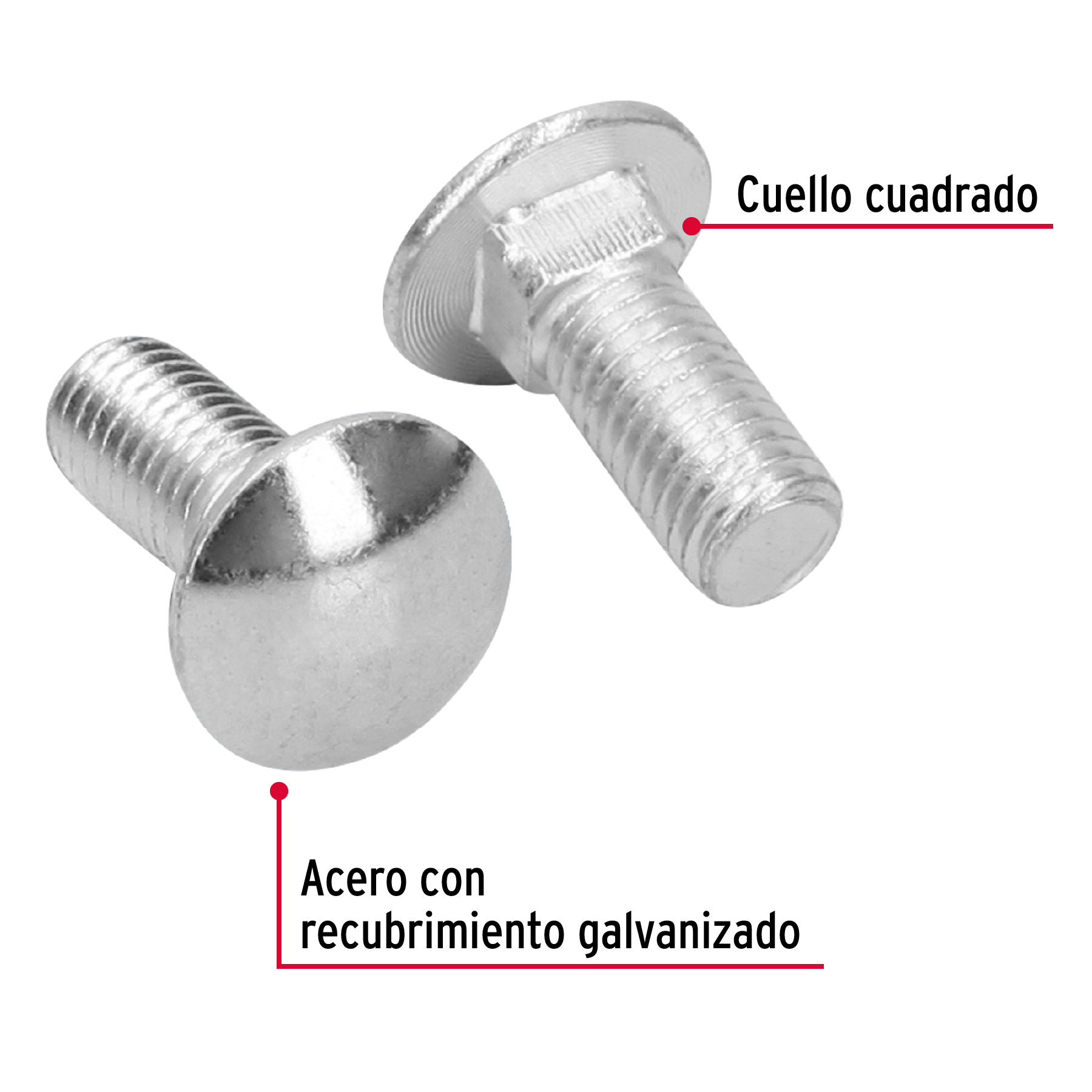 Tornillo tipo coche, galvanizado, 1/2 X 1-1/4", 40 piezas