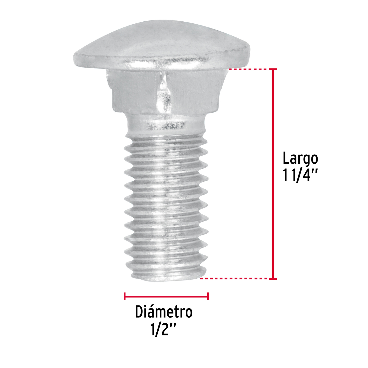 Tornillo tipo coche, galvanizado, 1/2 X 1-1/4", 40 piezas
