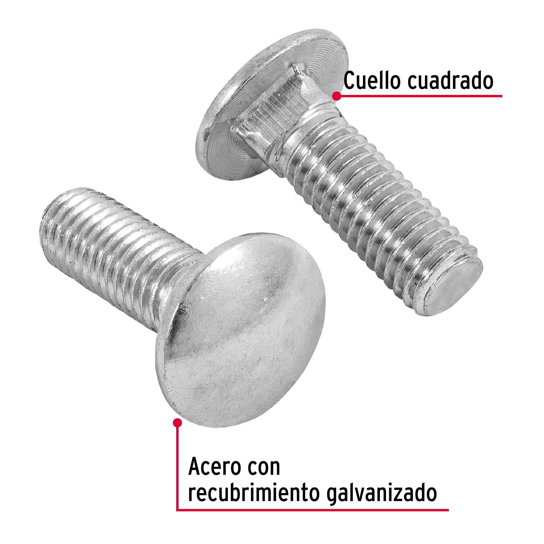 Tornillo tipo coche, galvanizado, 1/2 X 1-1/2", 30 piezas