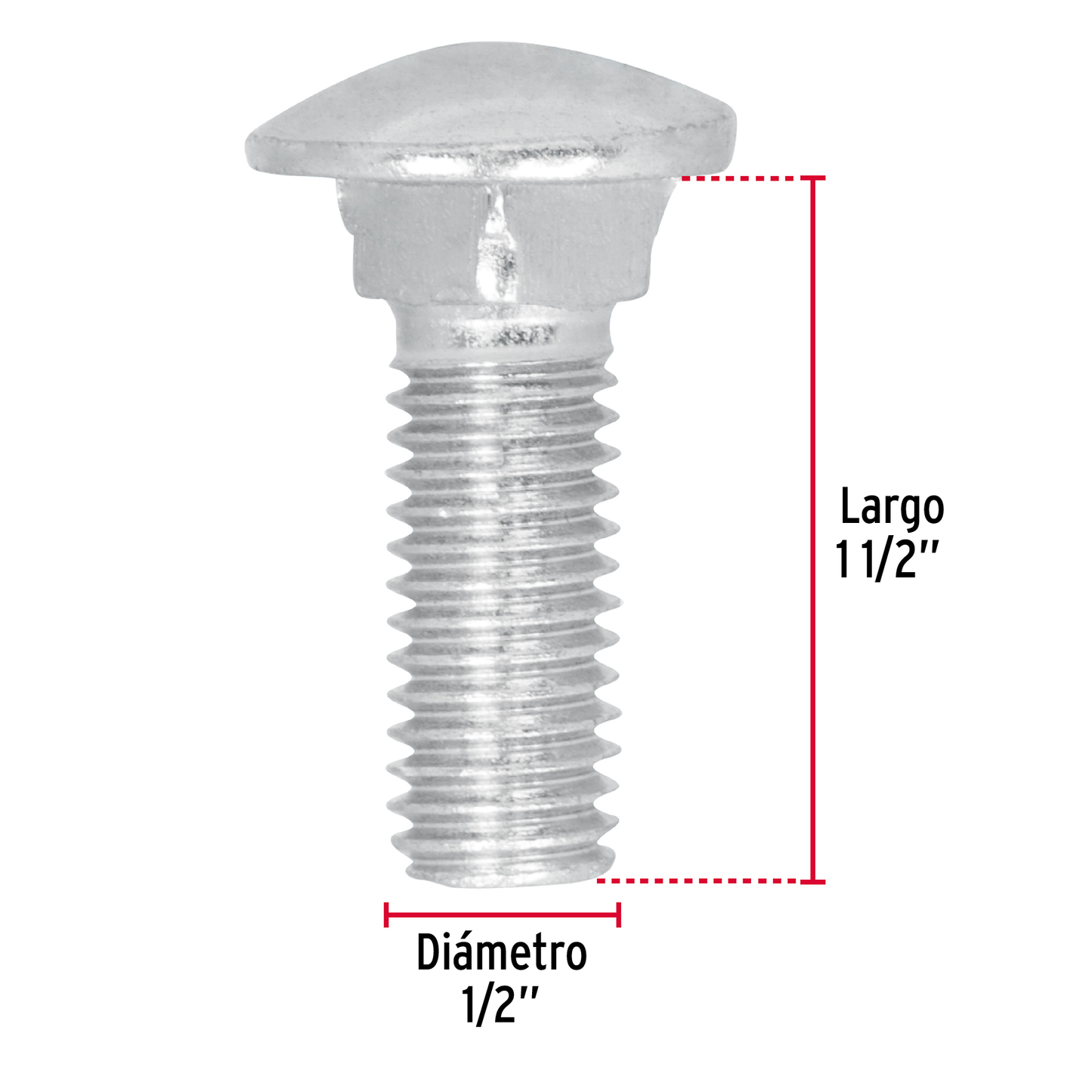 Tornillo tipo coche, galvanizado, 1/2 X 1-1/2", 30 piezas