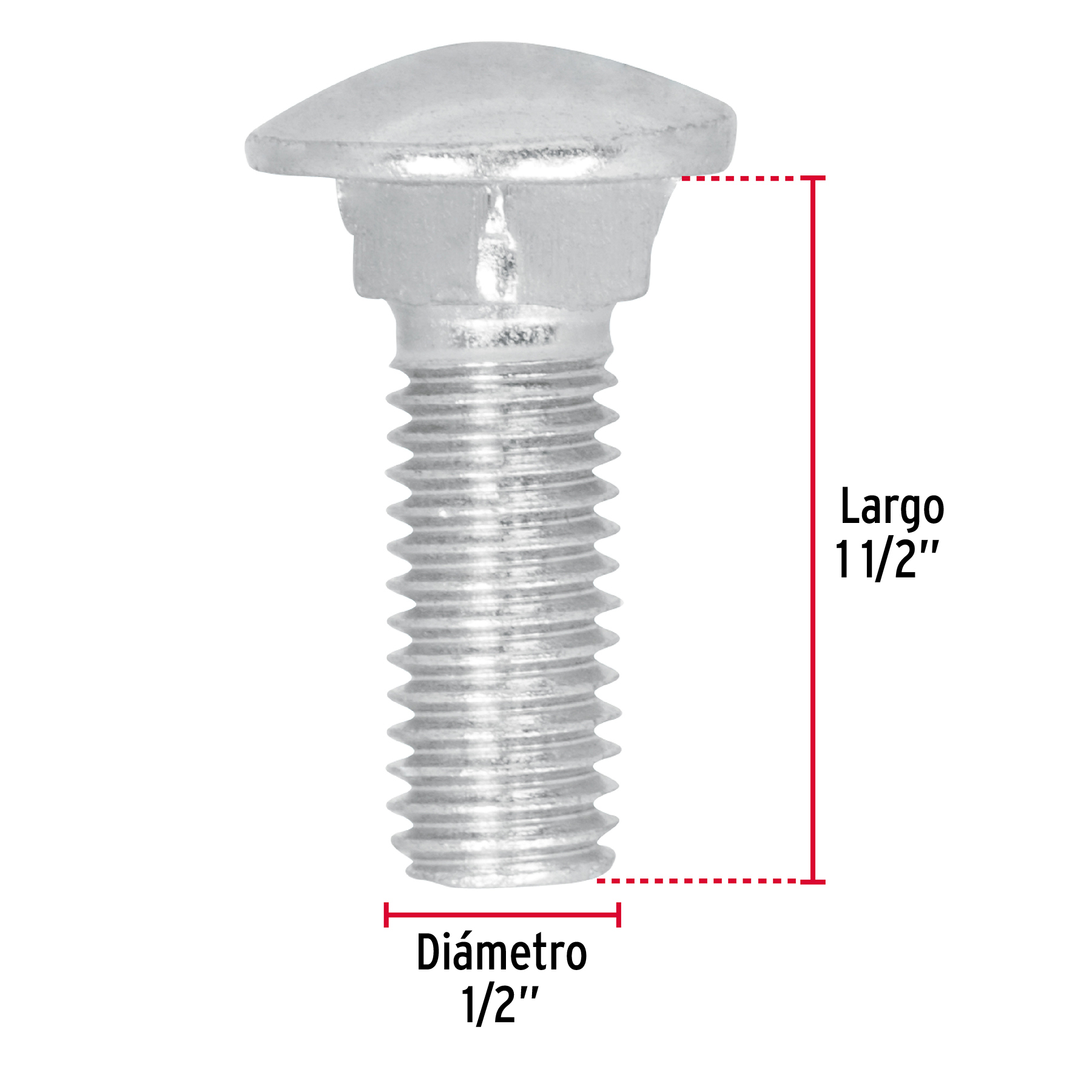 Tornillo tipo coche, galvanizado, 1/2 X 1-1/2", 30 piezas