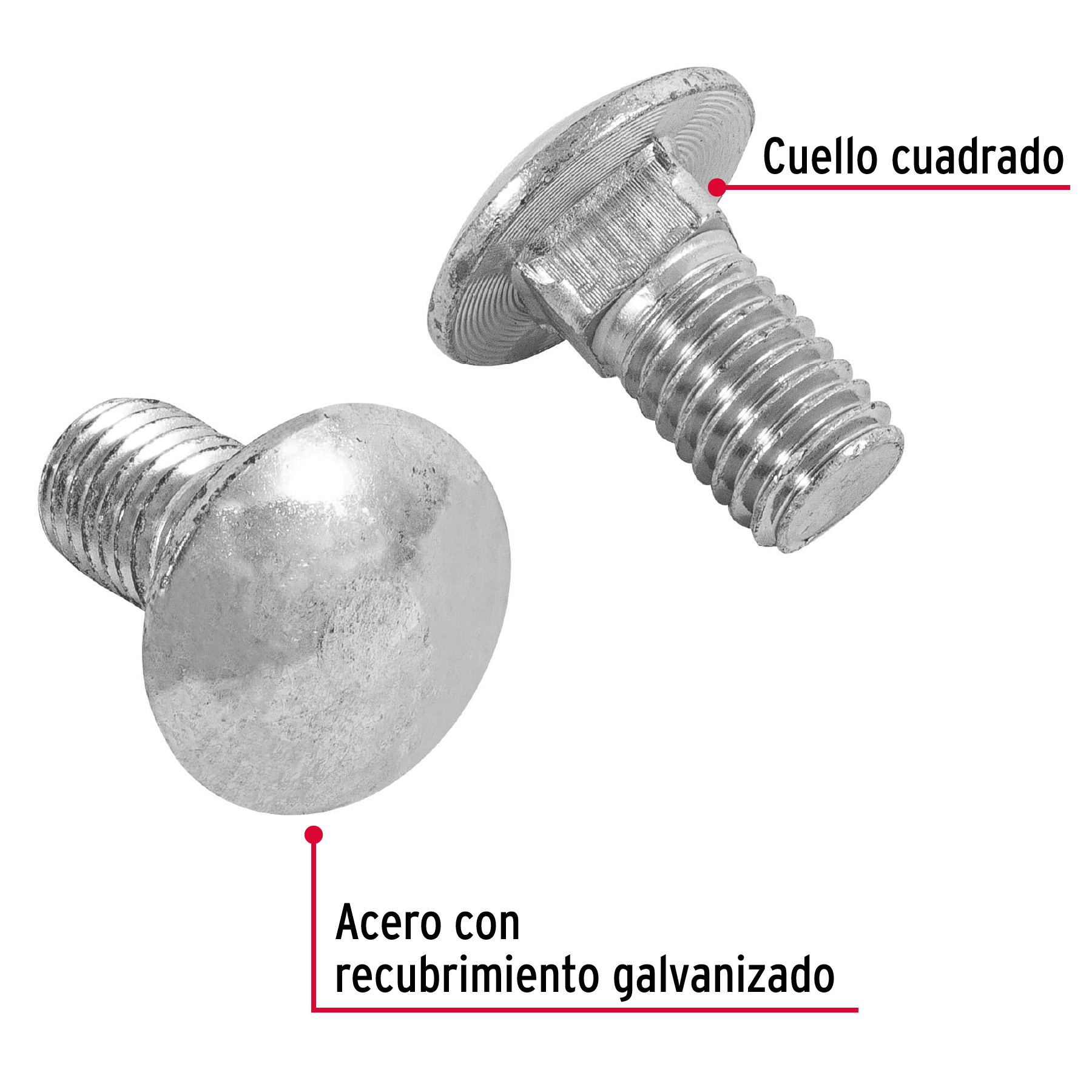Tornillo tipo coche, galvanizado, 1/2 X 1", 40 piezas