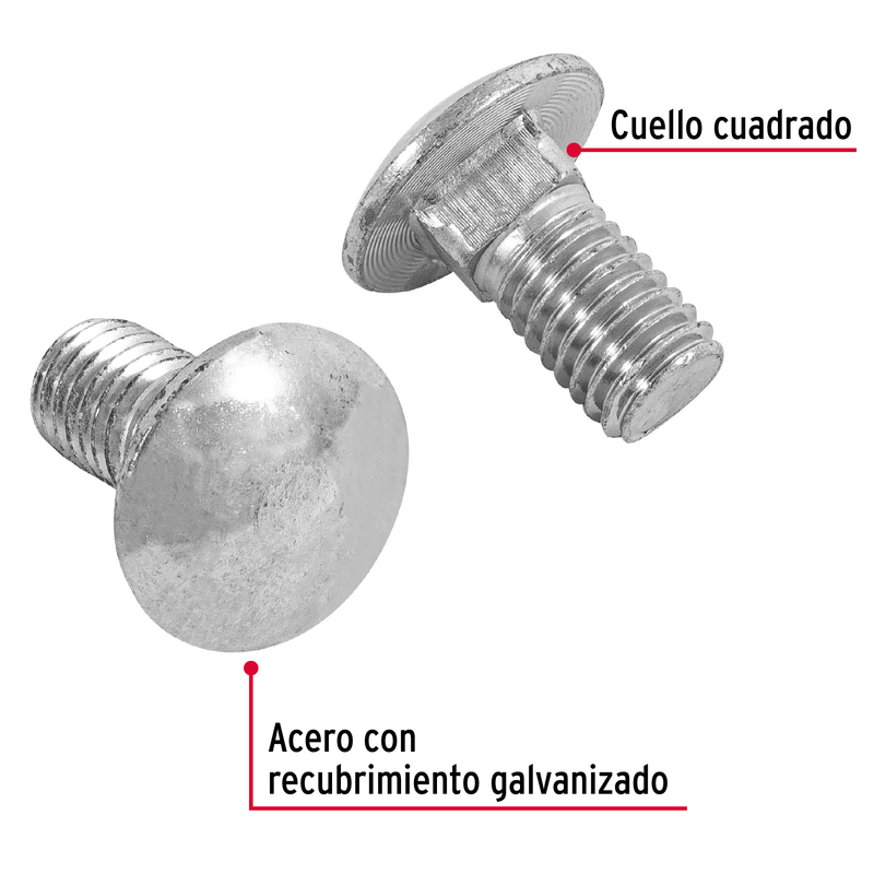 Tornillo tipo coche, galvanizado, 1/2 X 1", 40 piezas