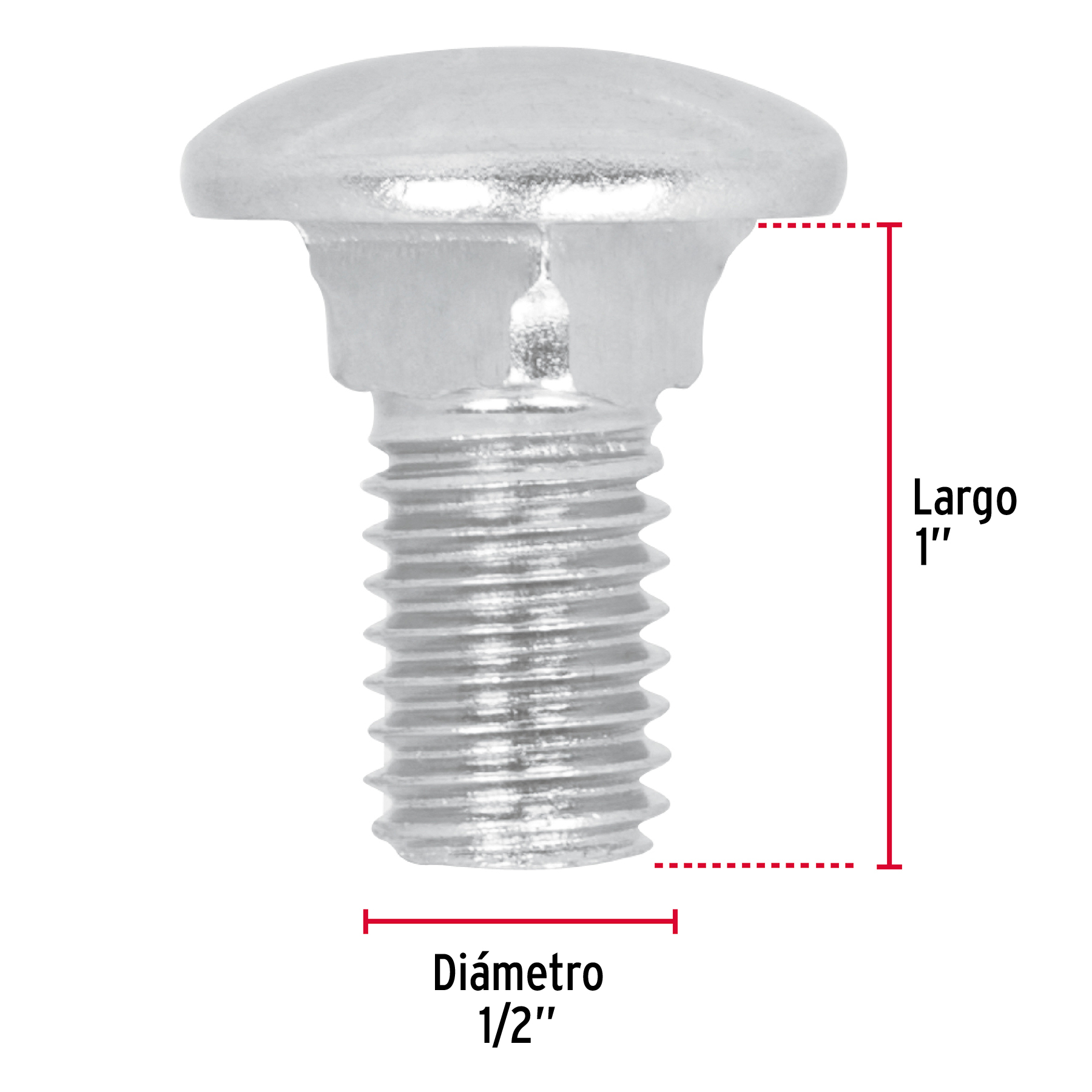 Tornillo tipo coche, galvanizado, 1/2 X 1", 40 piezas