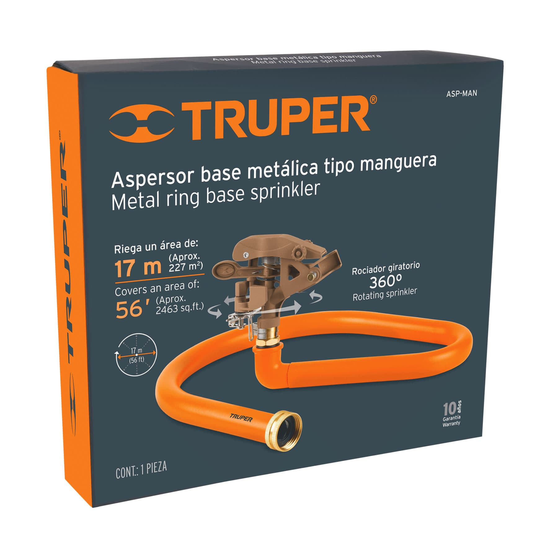 Aspersor base metálica, tipo manguera