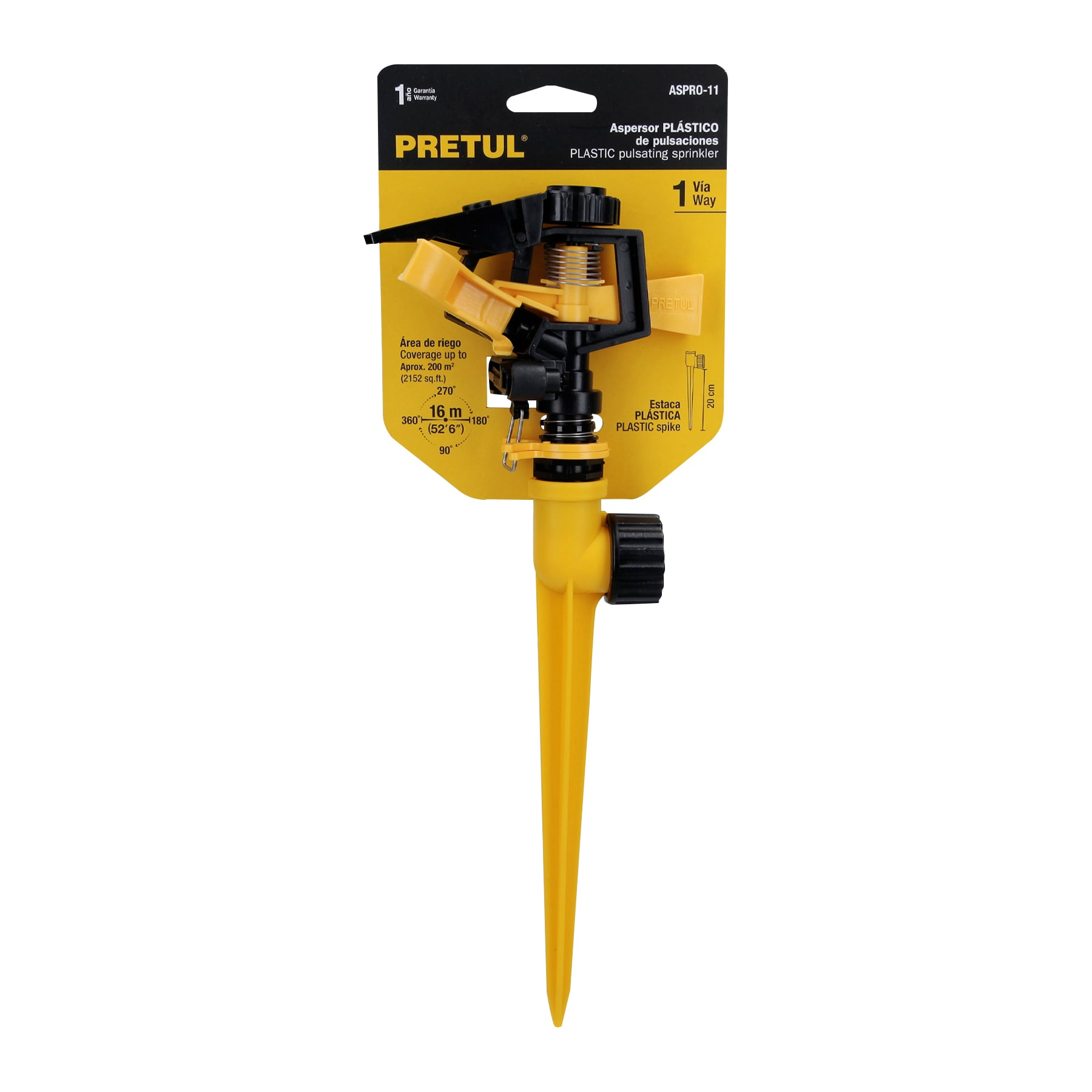 Aspersor plástico una vía, estaca de 17 cm, pretul
