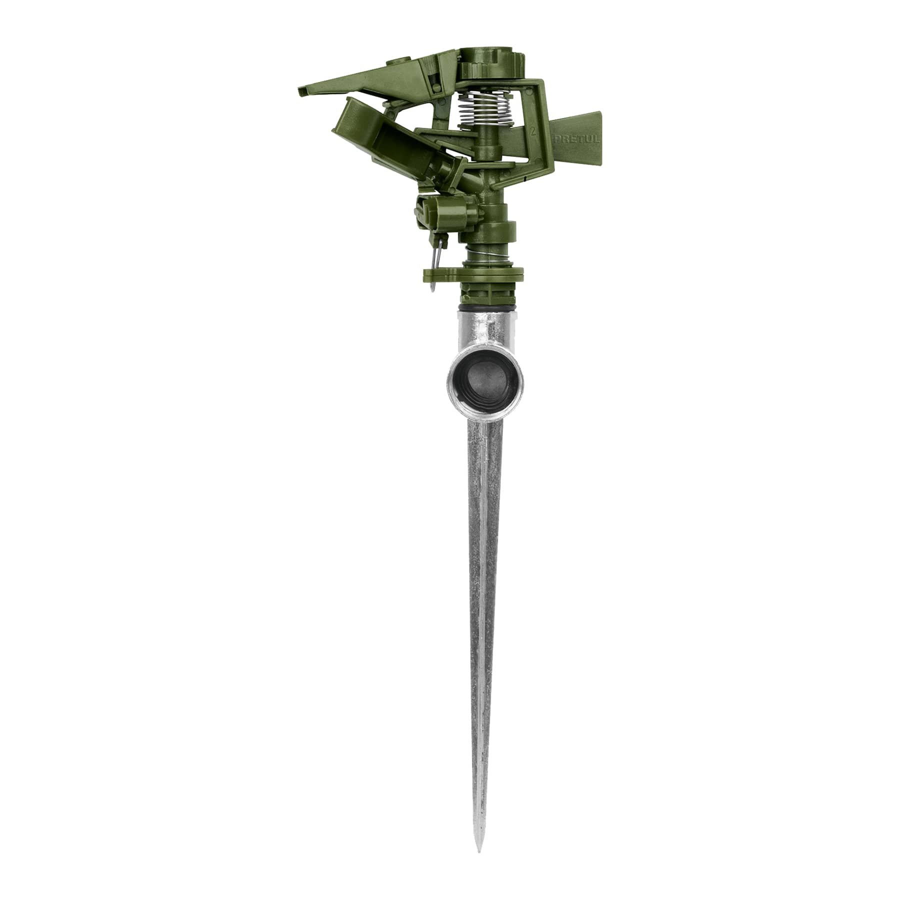 Aspersor verde, plástico, estaca de 11", pretul