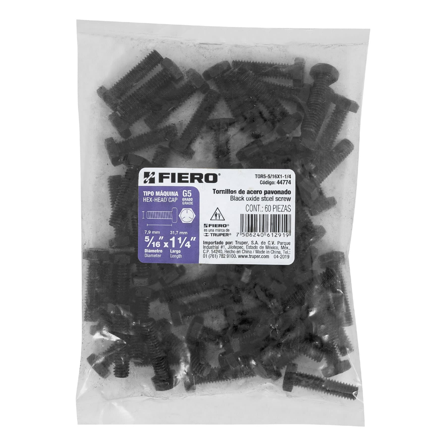 Tornillo Grado 5, 5/16 X 1-1/4", 60 piezas