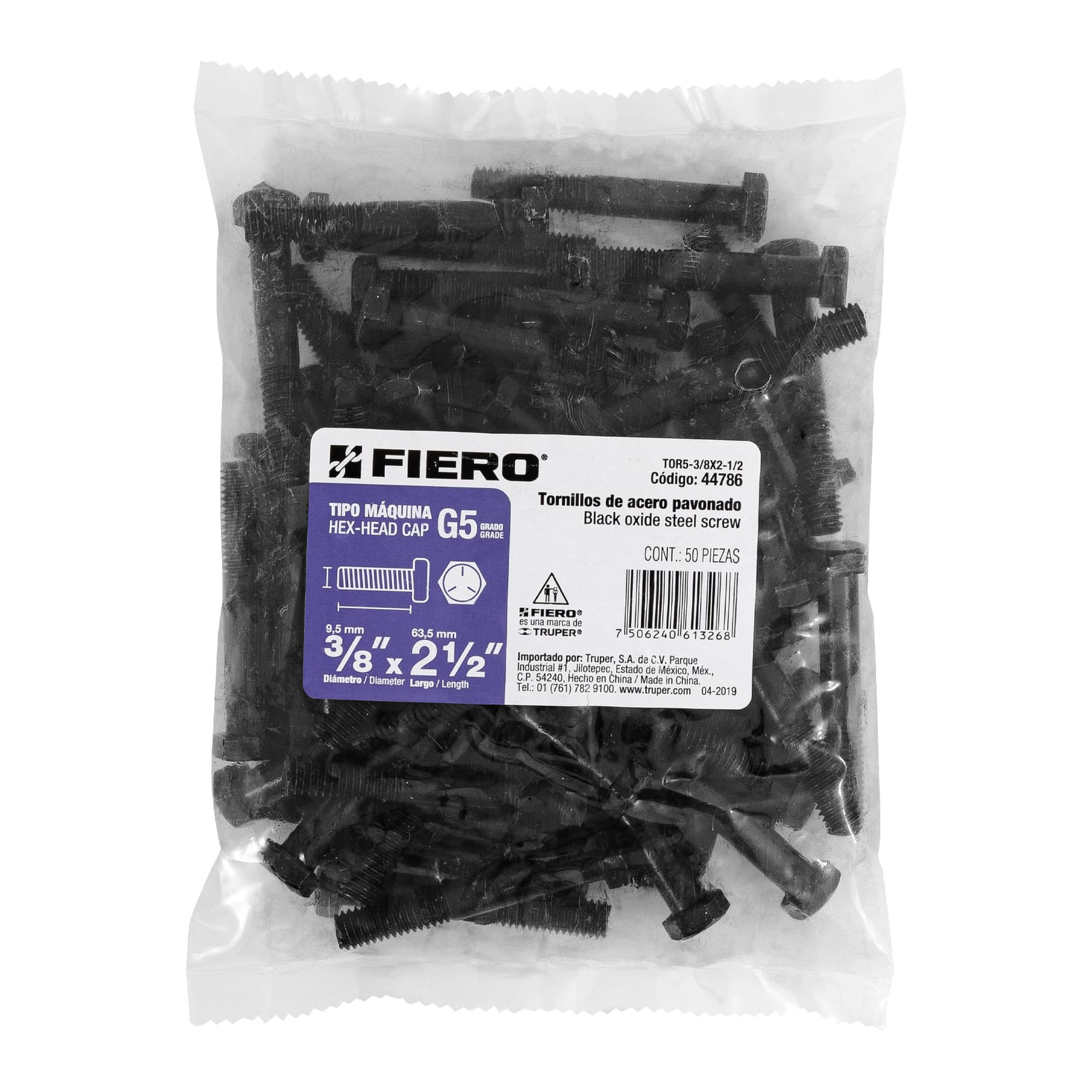Tornillo Grado 5, 3/8 X 2-1/2", 50 piezas