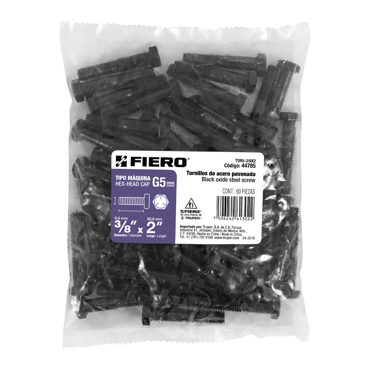 Tornillo Grado 5, 3/8 X 2", 60 piezas